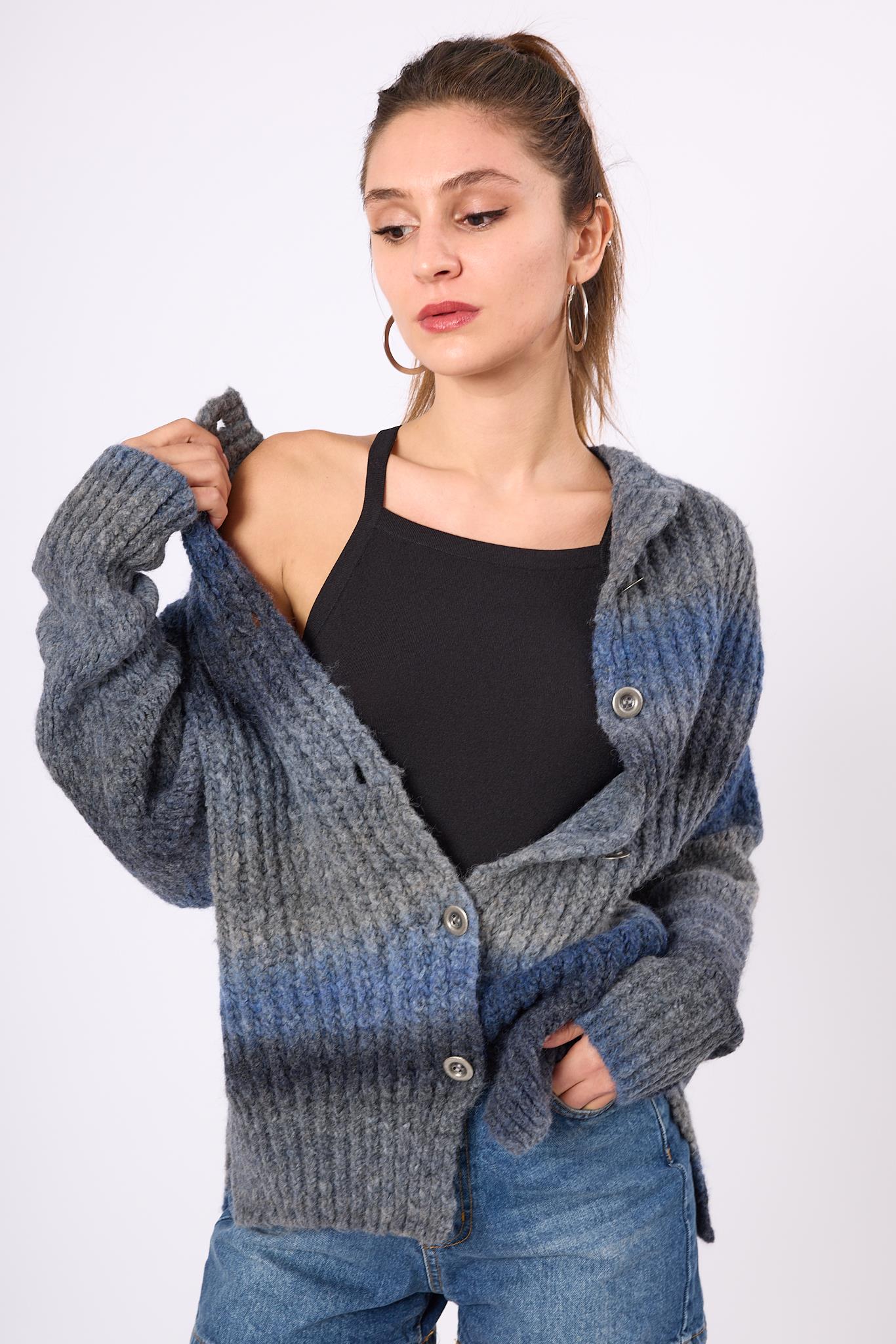 Peraluna-Anabella Bol Kesim Kadın Triko Hırka Melanj-Kazak & Triko-7-Milagron.com