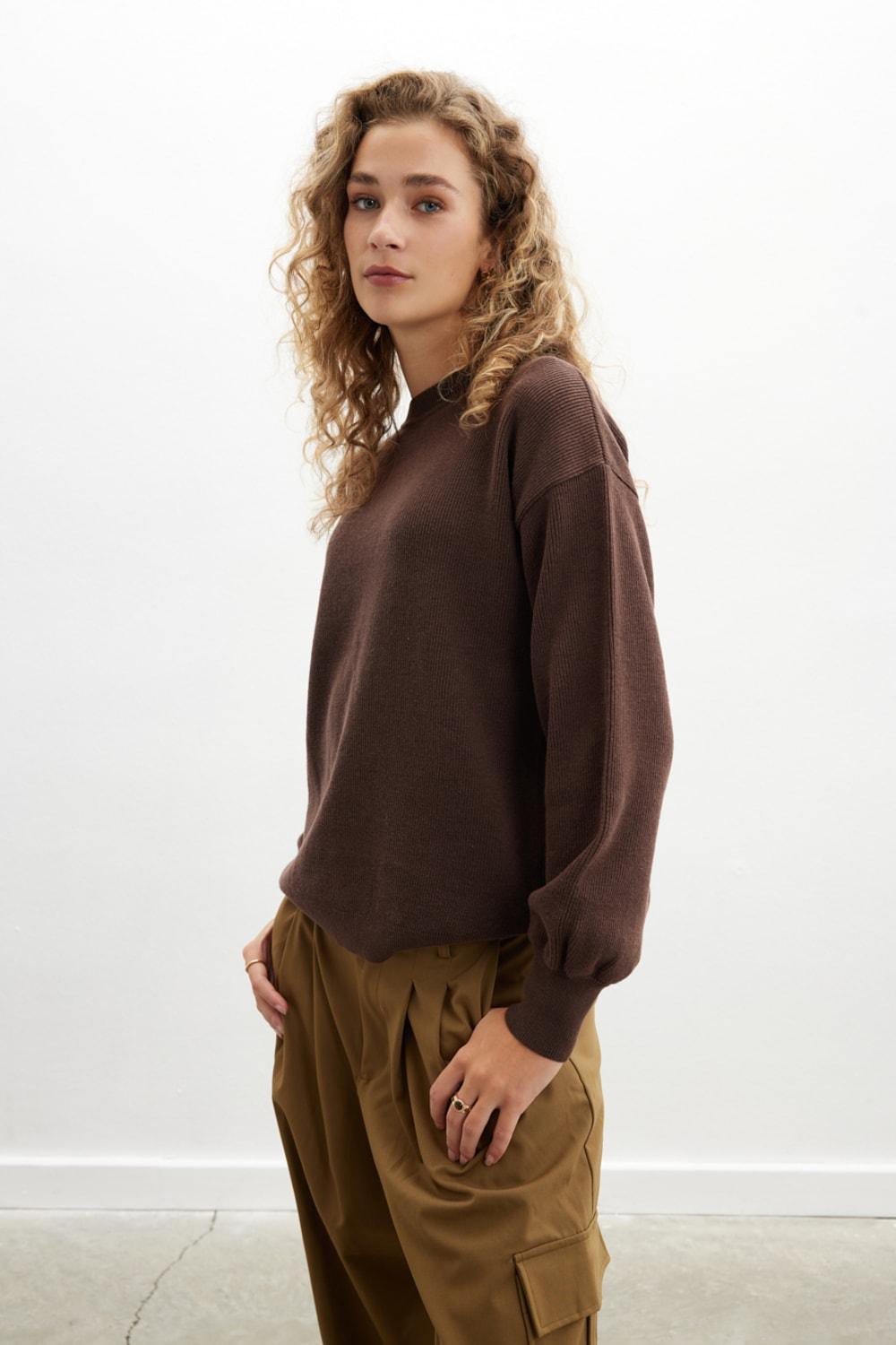 Peraluna-Annette Pullover Bisiklet Yaka Büzgü Kol Kadın Triko Kazak-Kazak & Triko-3-Milagron.com