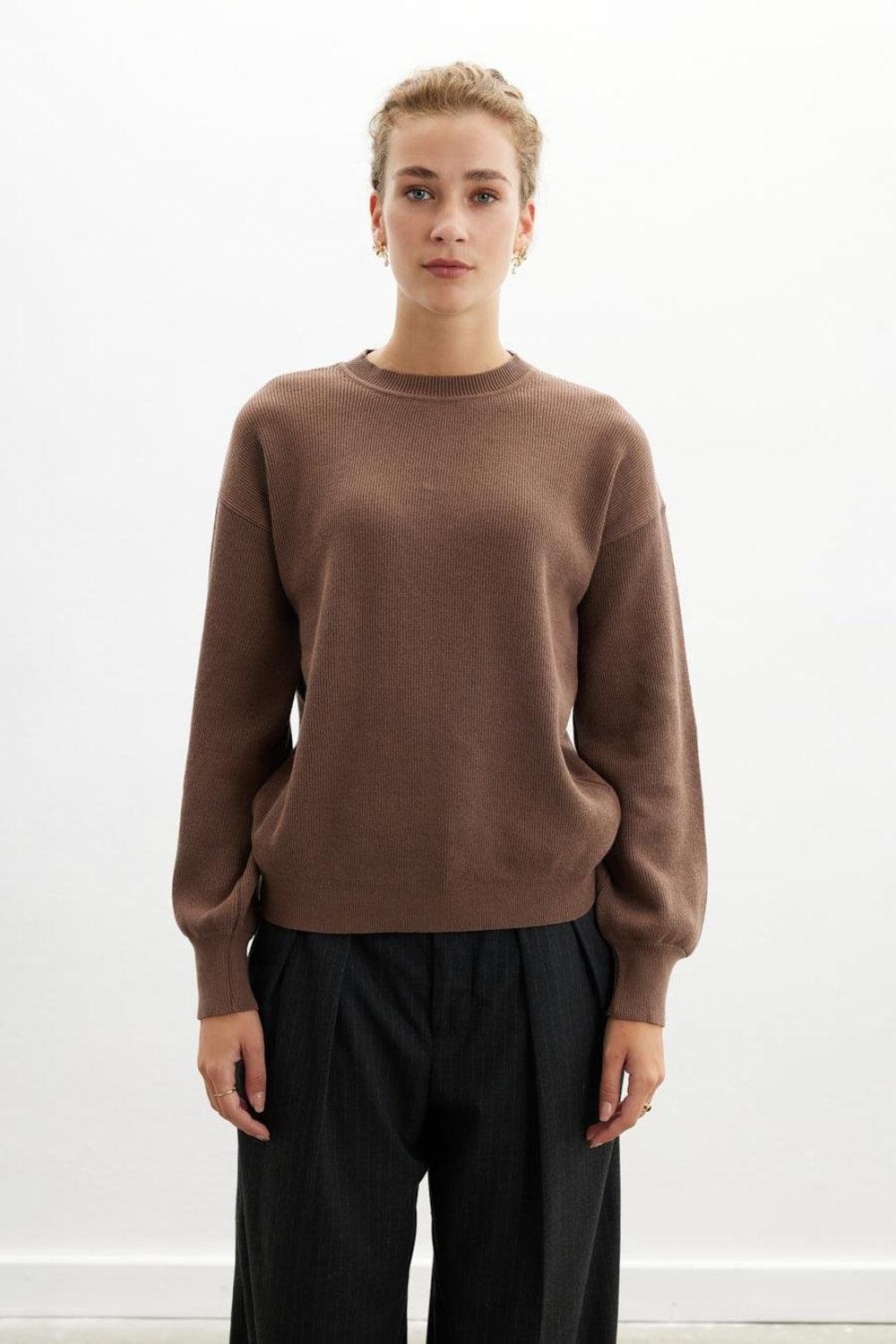 Peraluna-Annette Pullover Bisiklet Yaka Büzgü Kol Kadın Triko Kazak-Kazak & Triko-8-Milagron.com