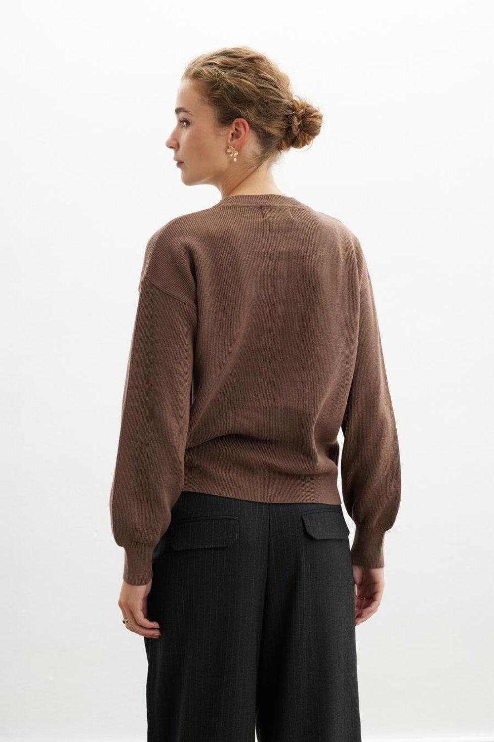 Peraluna-Annette Pullover Bisiklet Yaka Büzgü Kol Kadın Triko Kazak-Kazak & Triko-9-Milagron.com