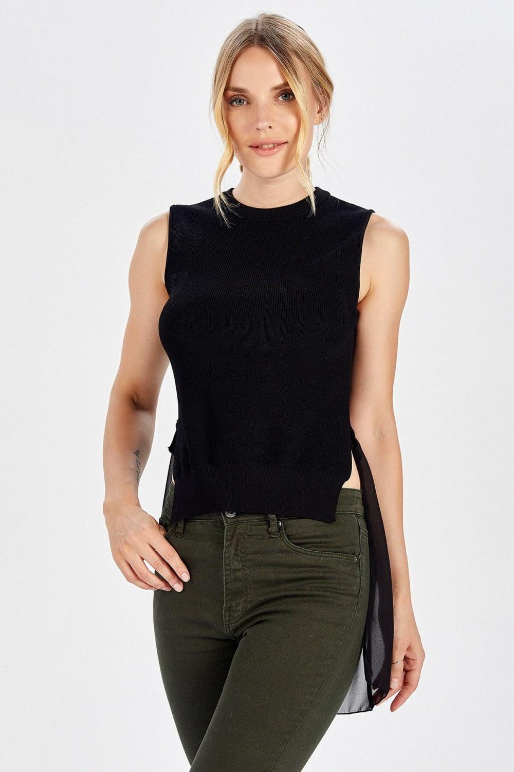 Peraluna-Arkası Şifonlu Önü Kısa Triko Bluz-Kazak & Triko-7-Milagron.com