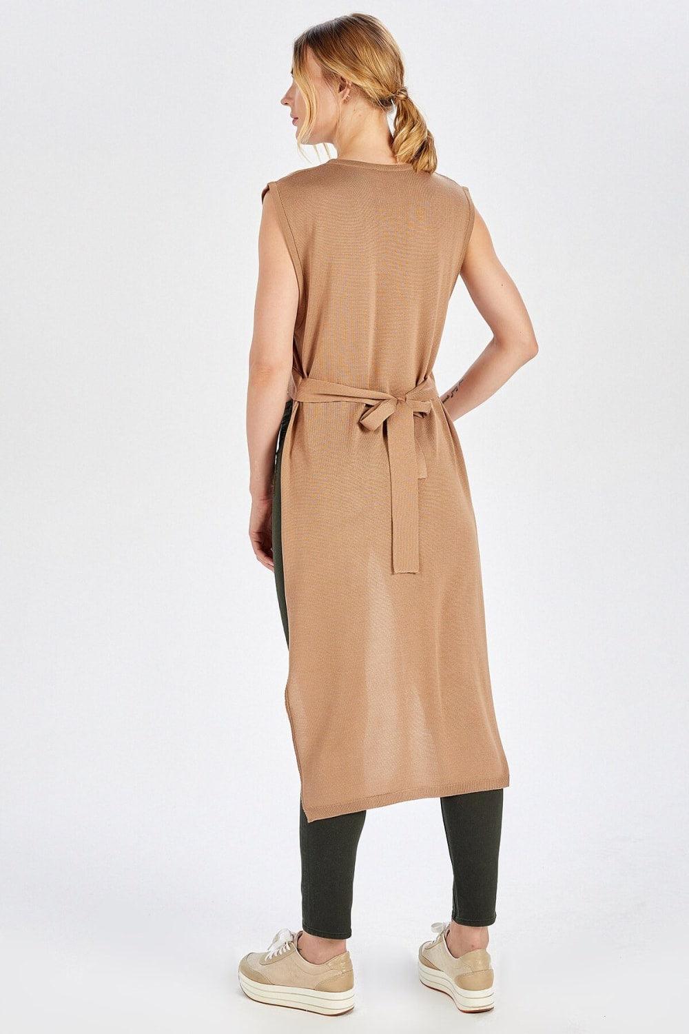 Peraluna-Arkası Uzun Kemerli Kolsuz Kadın Triko Bluz-Kazak & Triko-5-Milagron.com