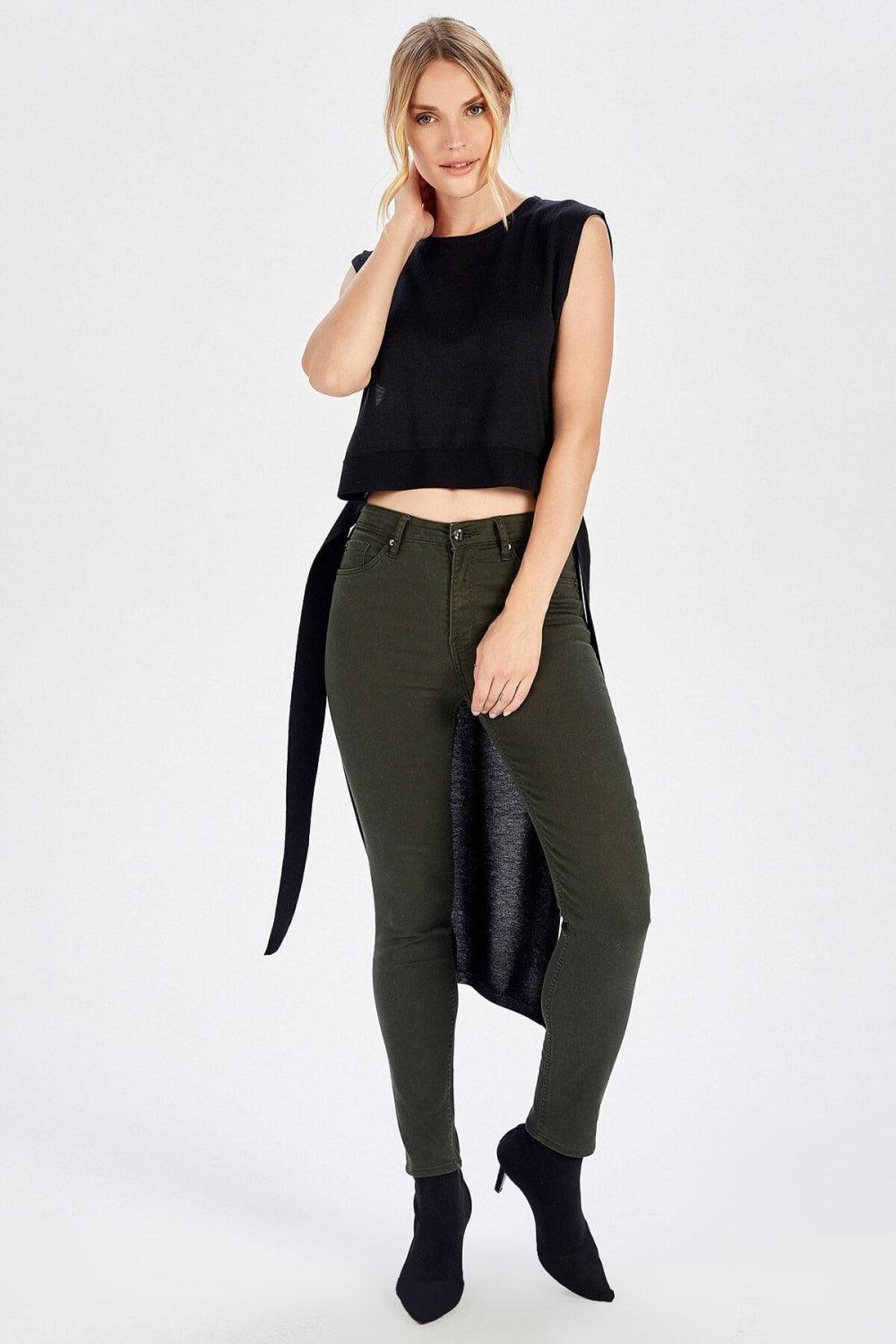 Peraluna-Arkası Uzun Kemerli Kolsuz Kadın Triko Bluz-Kazak & Triko-6-Milagron.com