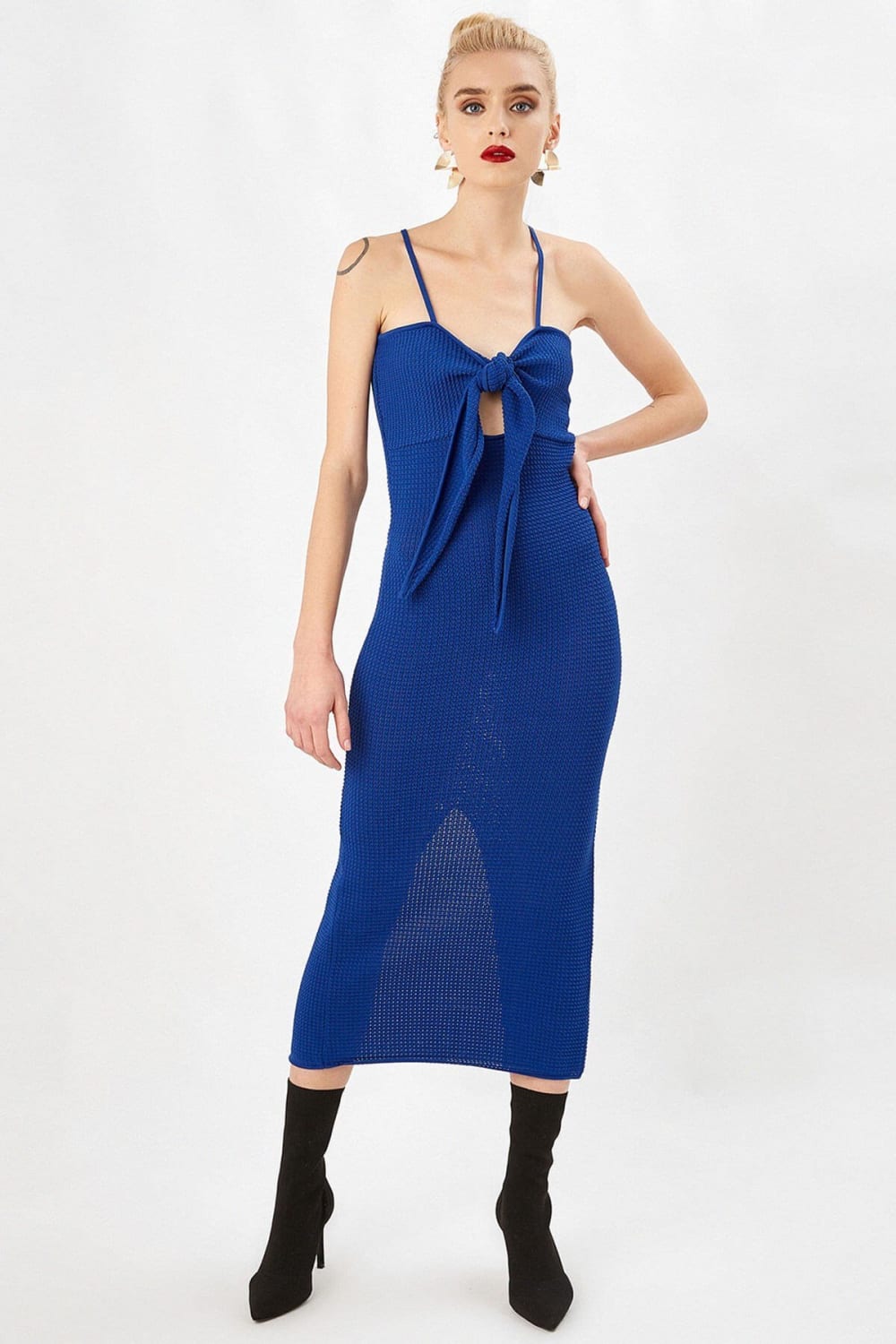 Peraluna-Askılı Midi Boy Abiye Triko Elbise-Elbise-1-Milagron.com