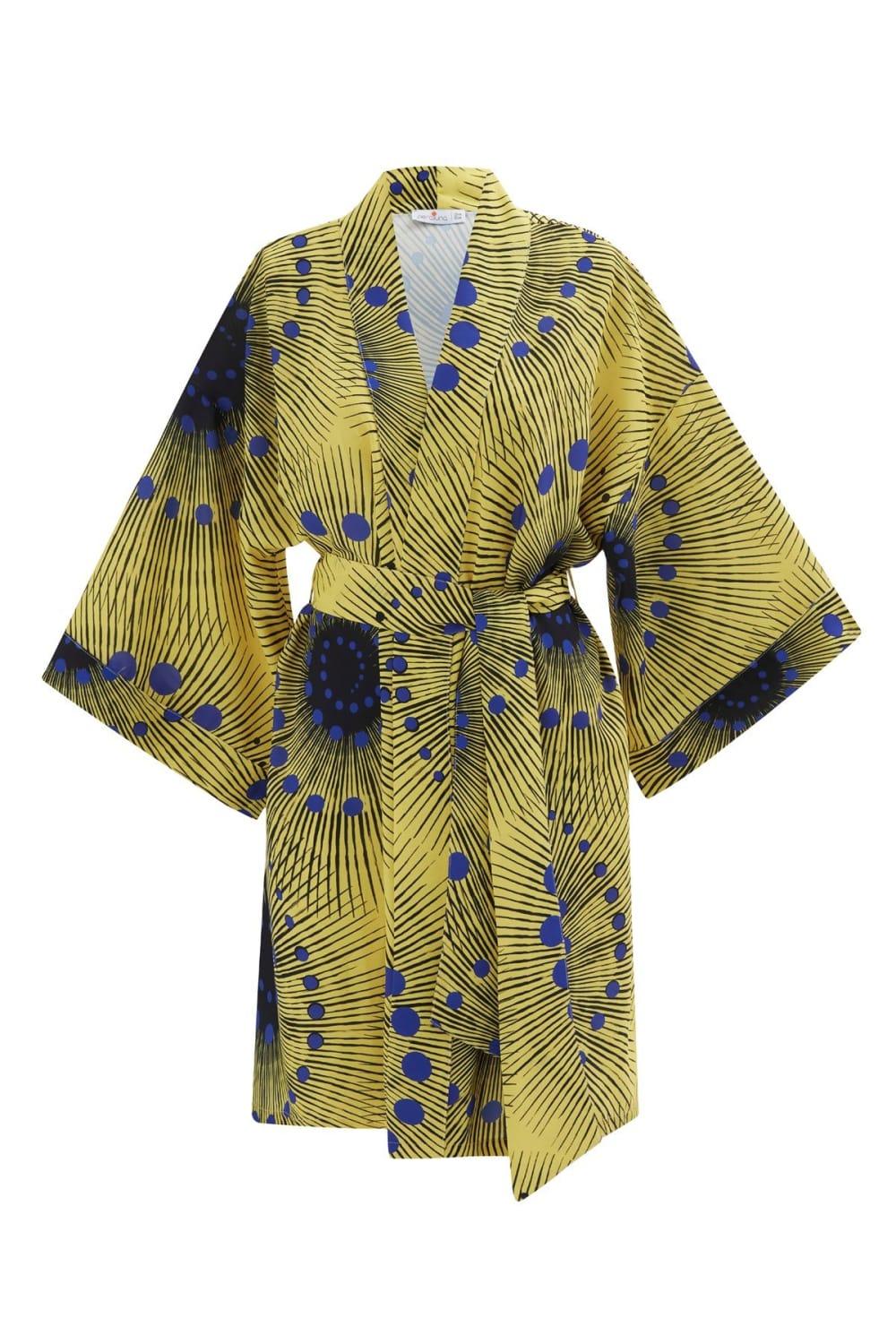 Peraluna-Aura Geometrik Desenli Diz Hizası Saten Kadın Kimono-Kimono-10-Milagron.com