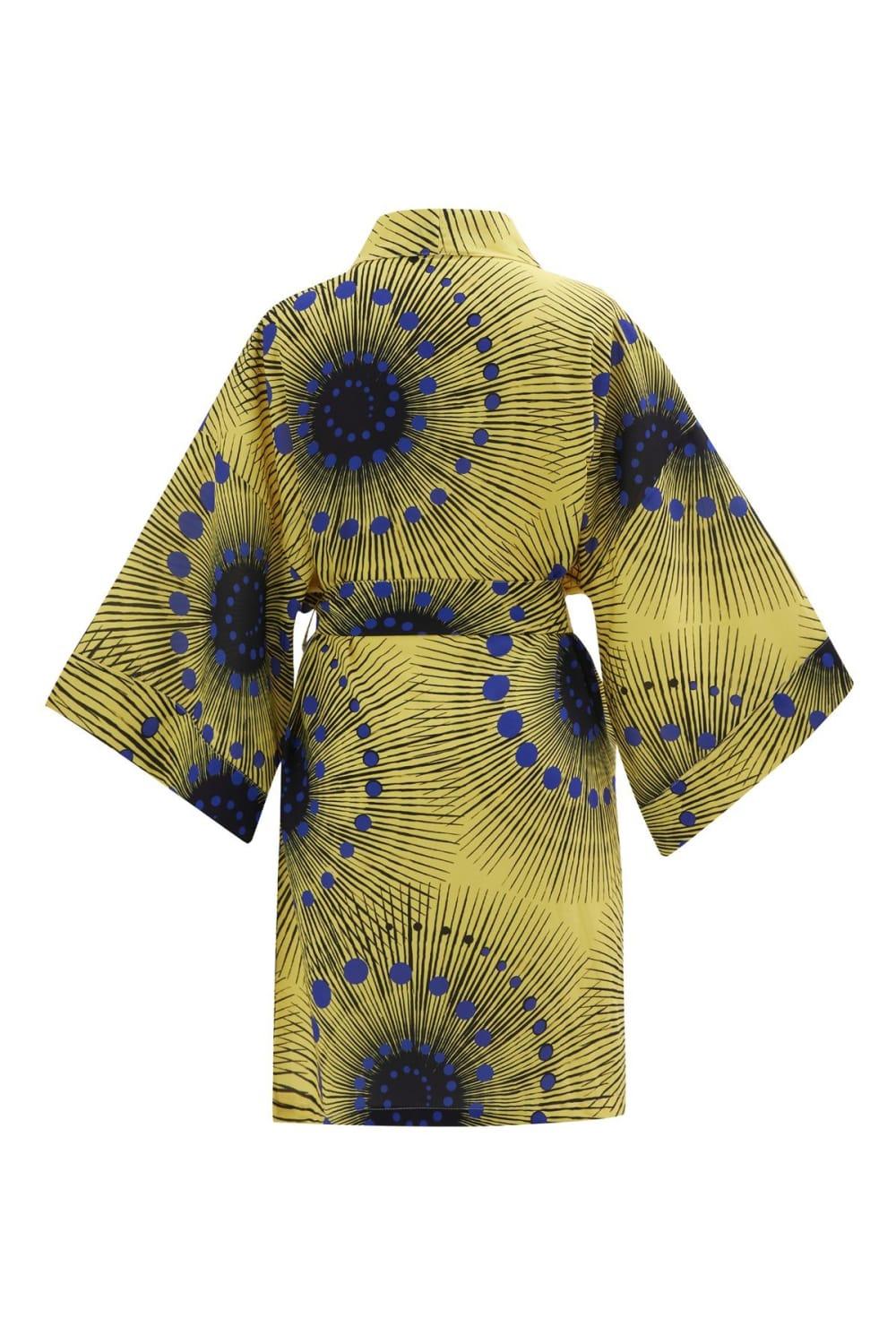 Peraluna-Aura Geometrik Desenli Diz Hizası Saten Kadın Kimono-Kimono-9-Milagron.com