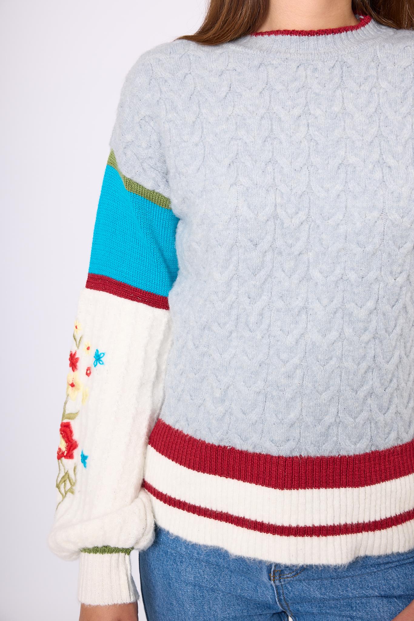 Peraluna-Aurora Rahat Kesim Kadın Triko Kazak Gri/Mavi/Multi-Kazak & Triko-3-Milagron.com