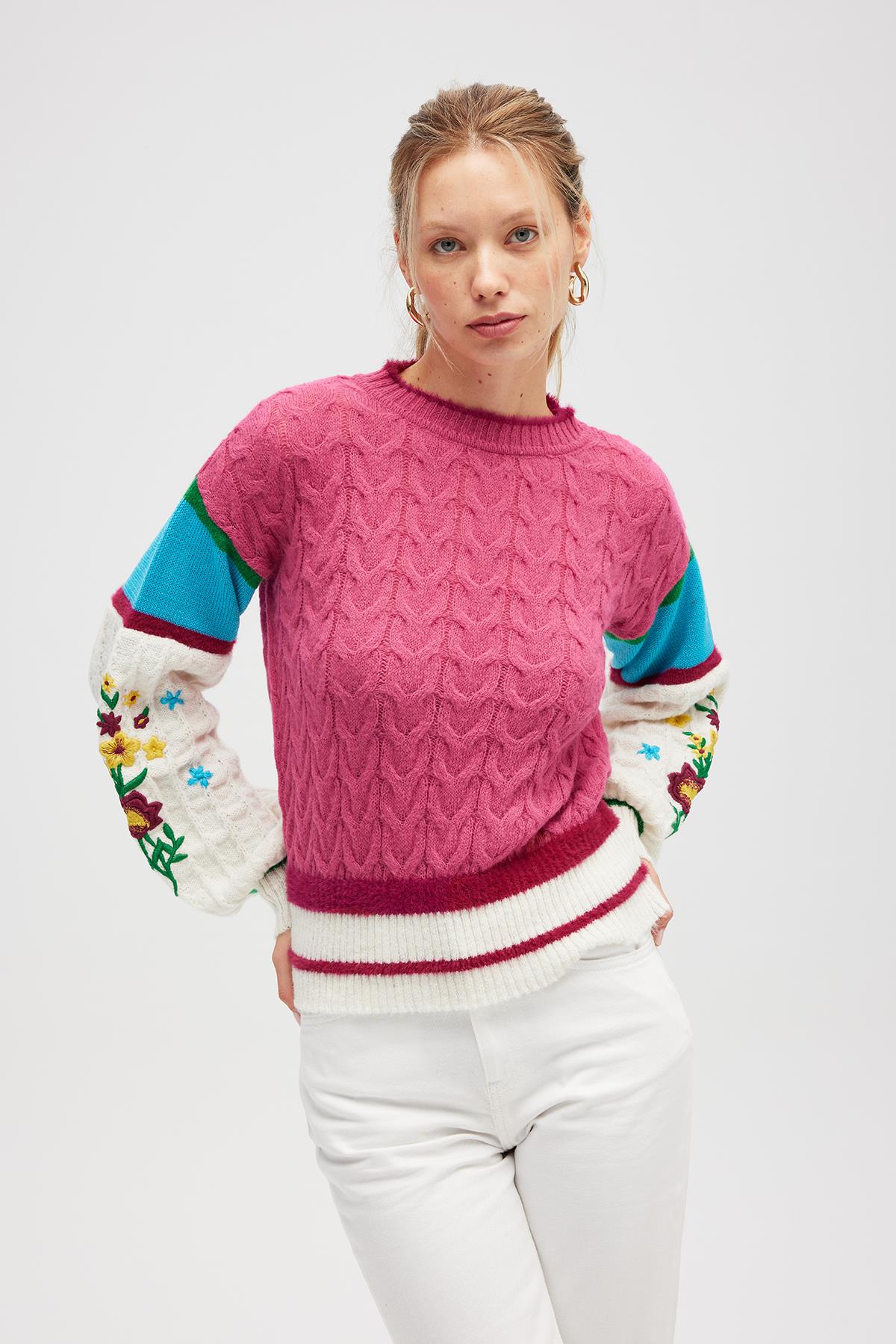 Peraluna-Aurora Rahat Kesim Kadın Triko Kazak Pink Multi-Kazak-1-Milagron.com