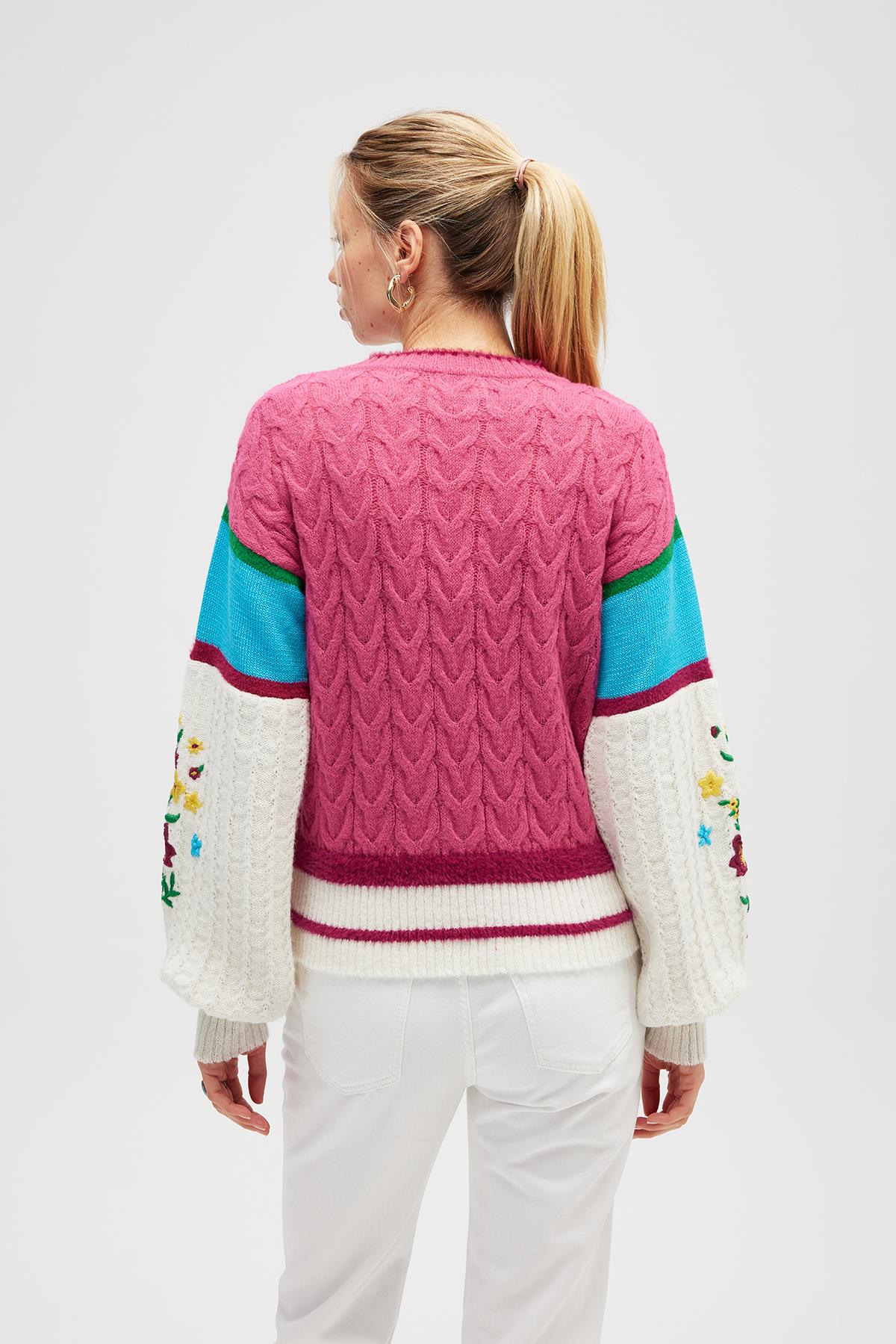 Peraluna-Aurora Rahat Kesim Kadın Triko Kazak Pink Multi-Kazak-7-Milagron.com