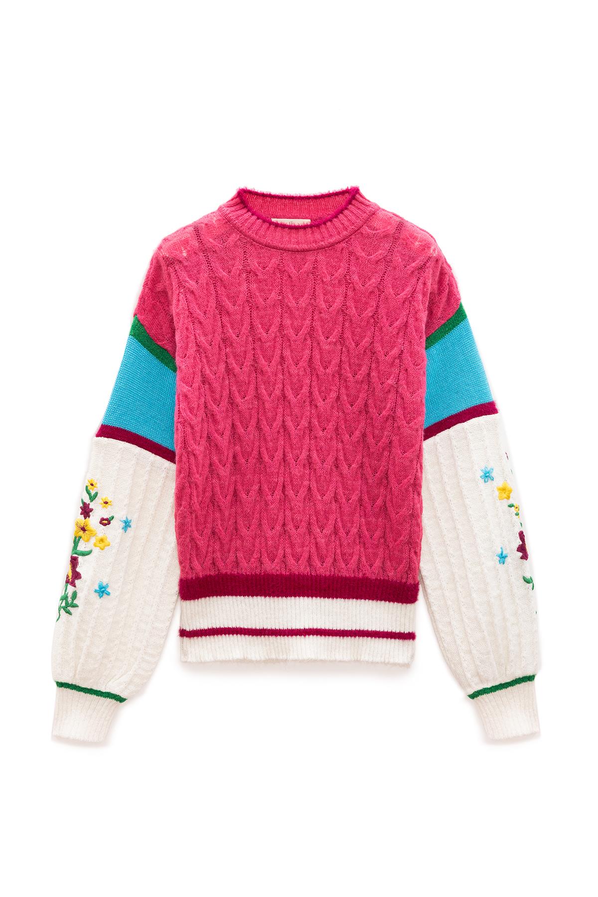 Peraluna-Aurora Rahat Kesim Kadın Triko Kazak Pink Multi-Kazak-8-Milagron.com