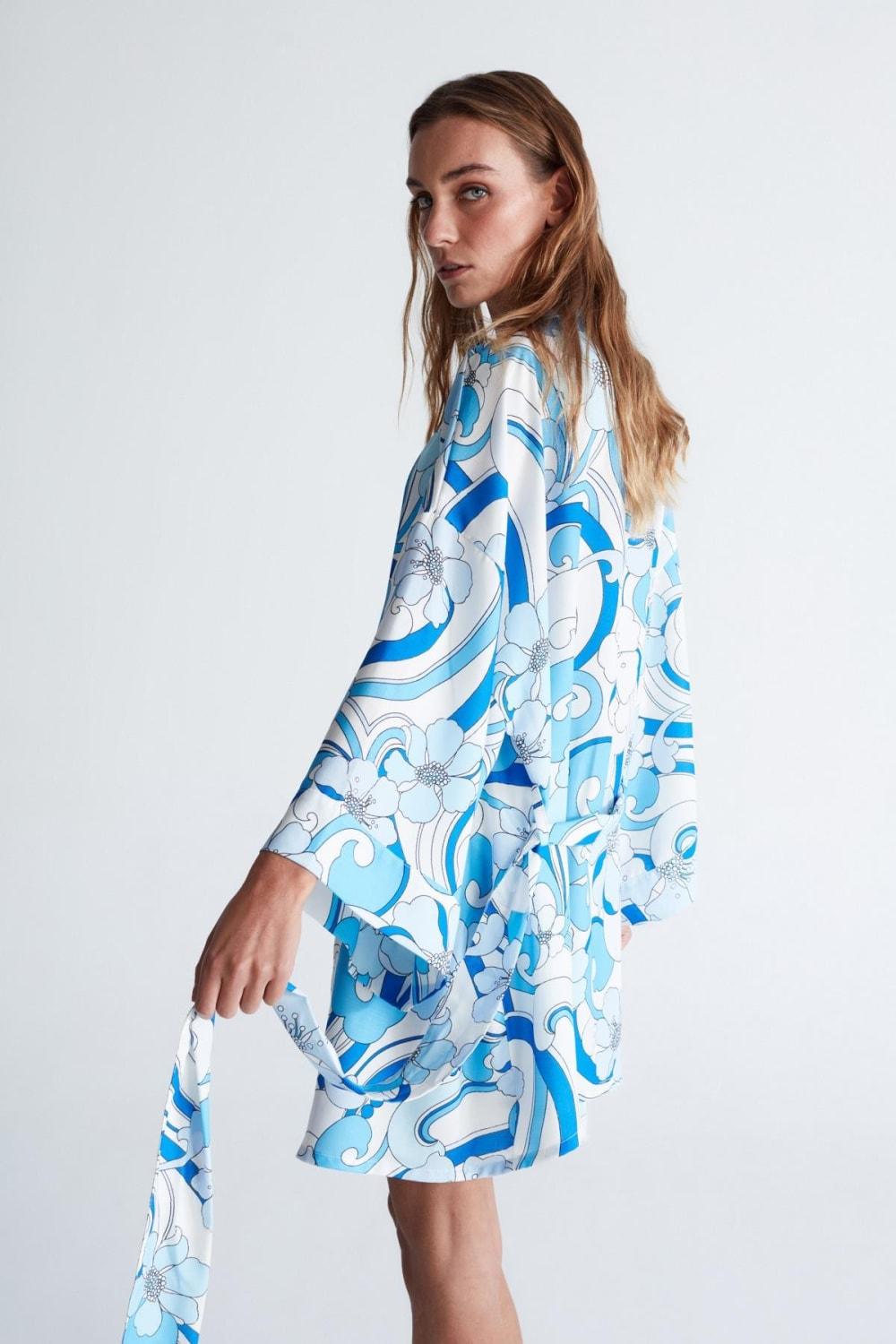 Peraluna-Azul Ki̇mono Çiçekli Dalga Desen 84 Cm Mini Boy Kadın Kimono-Kimono-4-Milagron.com