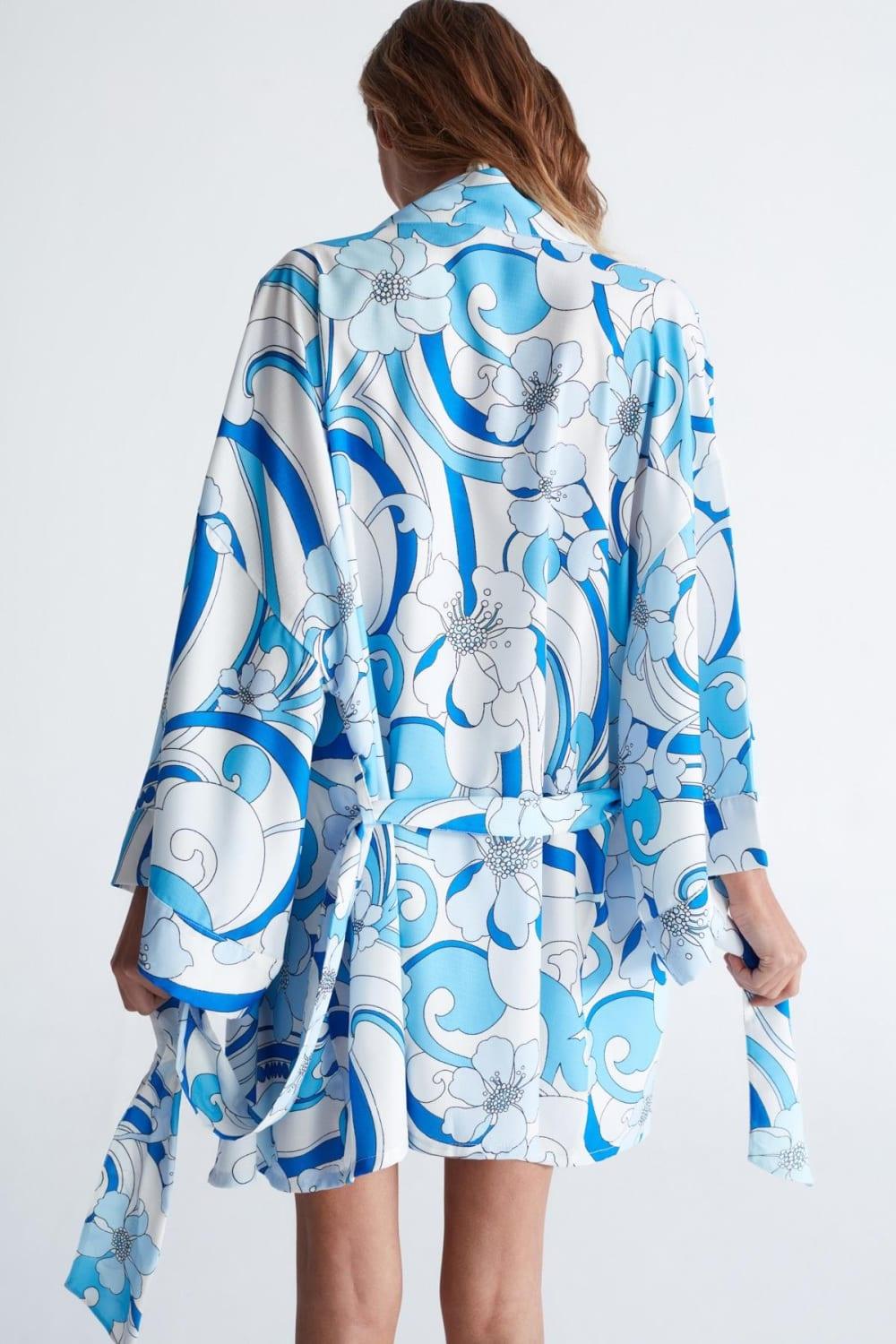 Peraluna-Azul Ki̇mono Çiçekli Dalga Desen 84 Cm Mini Boy Kadın Kimono-Kimono-5-Milagron.com