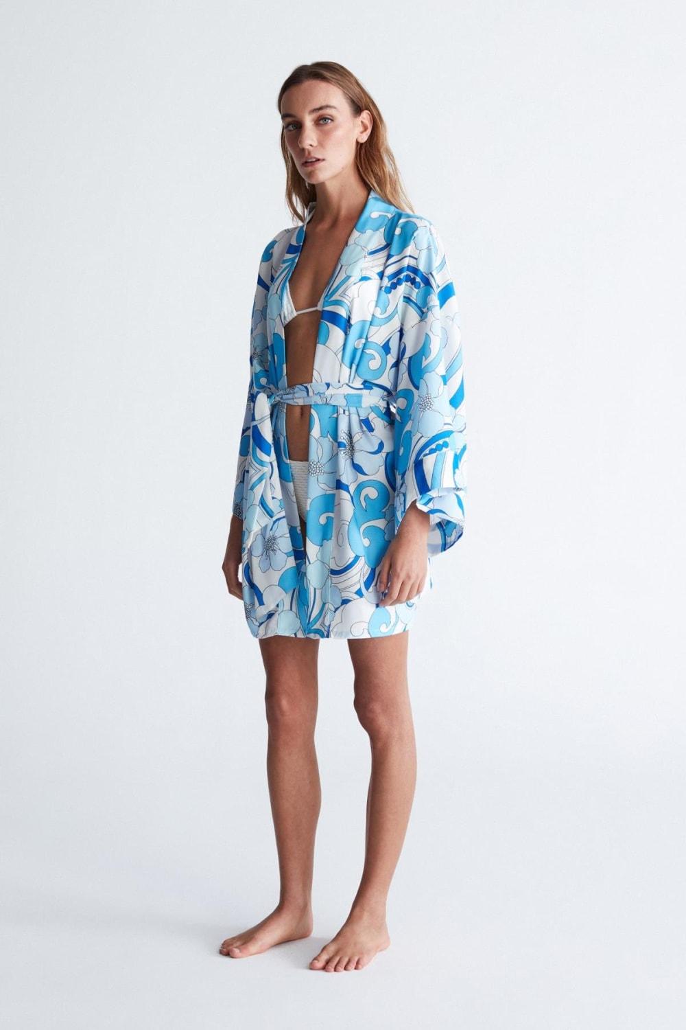 Peraluna-Azul Ki̇mono Çiçekli Dalga Desen 84 Cm Mini Boy Kadın Kimono-Kimono-7-Milagron.com