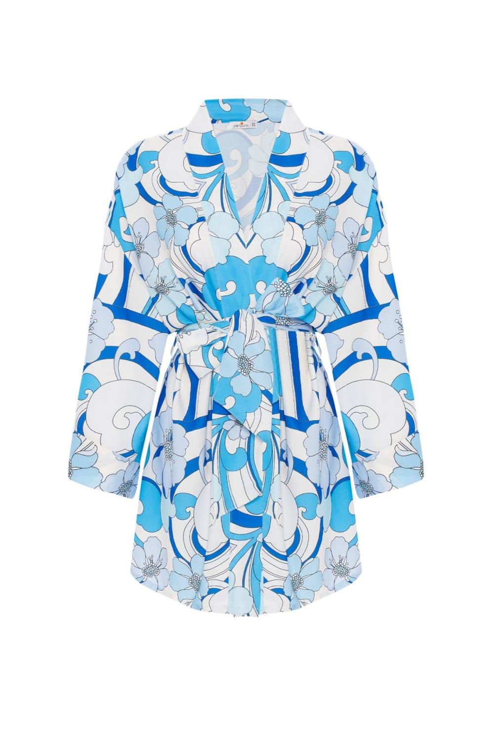 Peraluna-Azul Ki̇mono Çiçekli Dalga Desen 84 Cm Mini Boy Kadın Kimono-Kimono-9-Milagron.com