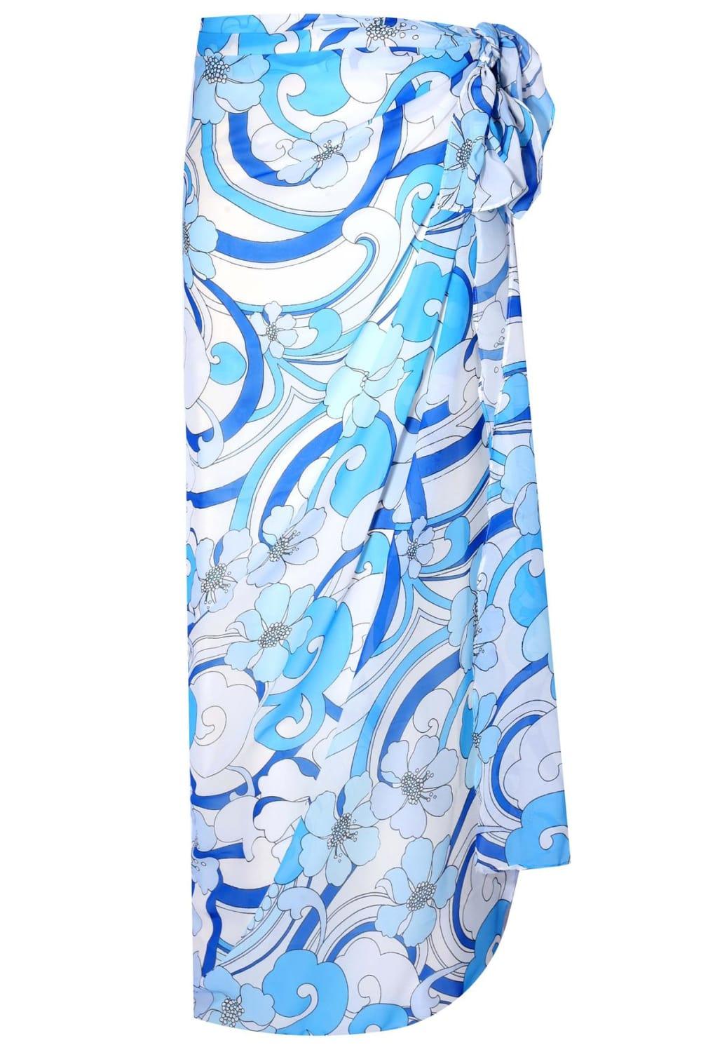 Peraluna-Azul Pareo Çiçekli Dalga Desen 140 X140 Cm Şifon Pareo & Eşarp-Pareo & Bandana-2-Milagron.com