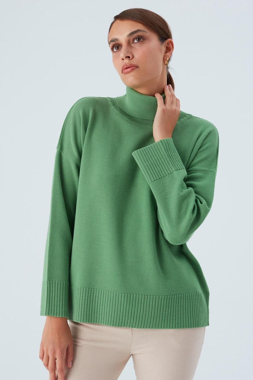 Peraluna-Balıkçı Yaka Boğazlı Bol Kesim Kadın Triko Kazak-Kazak & Triko-13-Milagron.com