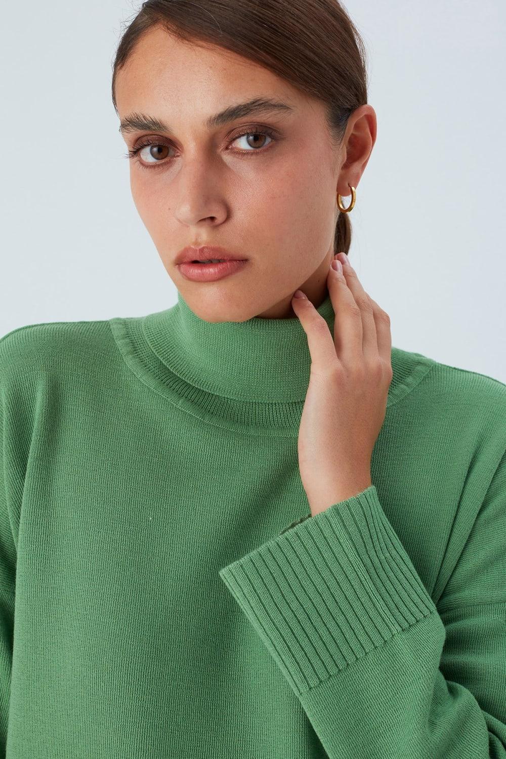 Peraluna-Balıkçı Yaka Boğazlı Bol Kesim Kadın Triko Kazak-Kazak & Triko-14-Milagron.com