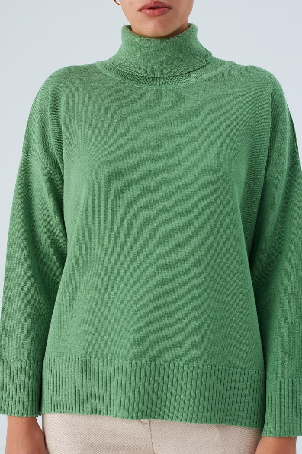 Peraluna-Balıkçı Yaka Boğazlı Bol Kesim Kadın Triko Kazak-Kazak & Triko-15-Milagron.com