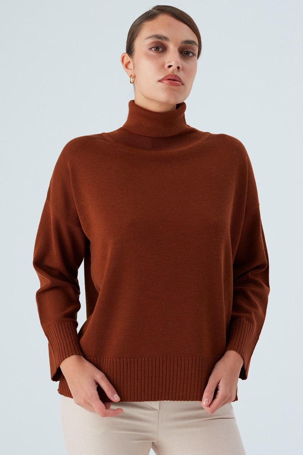 Peraluna-Balıkçı Yaka Boğazlı Bol Kesim Kadın Triko Kazak-Kazak & Triko-21-Milagron.com