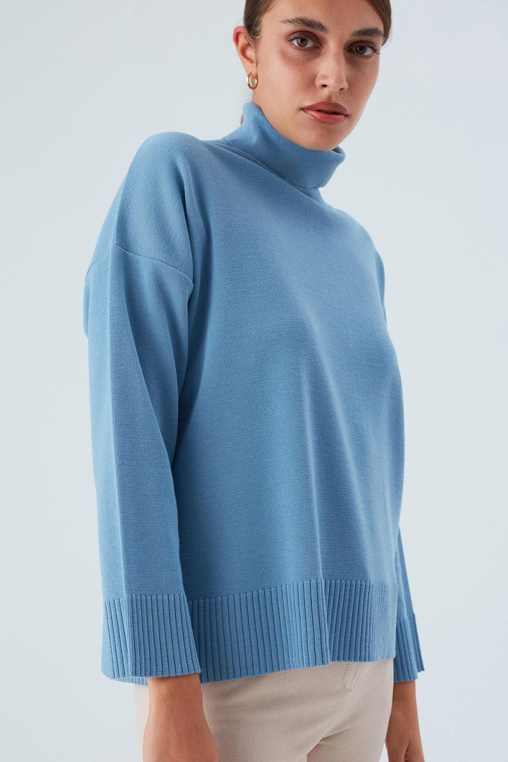 Peraluna-Balıkçı Yaka Boğazlı Bol Kesim Kadın Triko Kazak-Kazak & Triko-27-Milagron.com