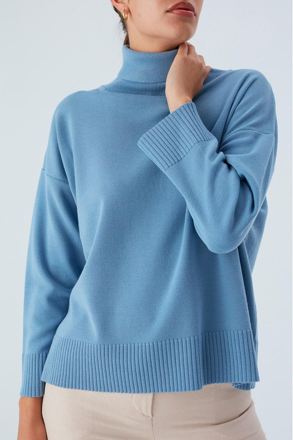 Peraluna-Balıkçı Yaka Boğazlı Bol Kesim Kadın Triko Kazak-Kazak & Triko-32-Milagron.com