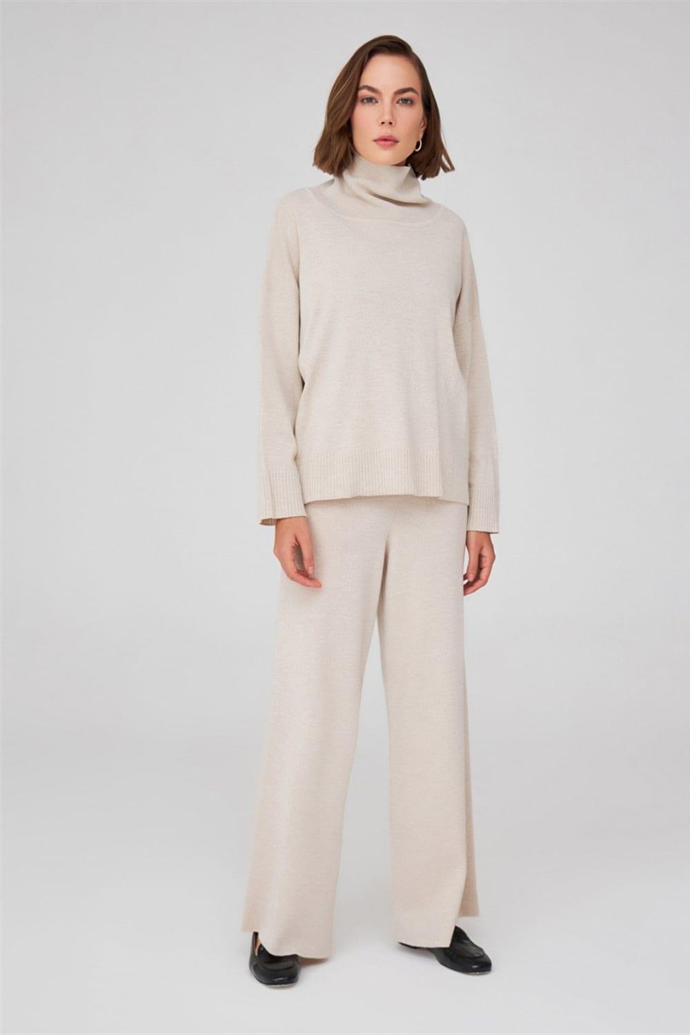 Peraluna-Balıkçı Yaka Boğazlı Bol Kesim Kadın Triko Kazak-Kazak & Triko-36-Milagron.com