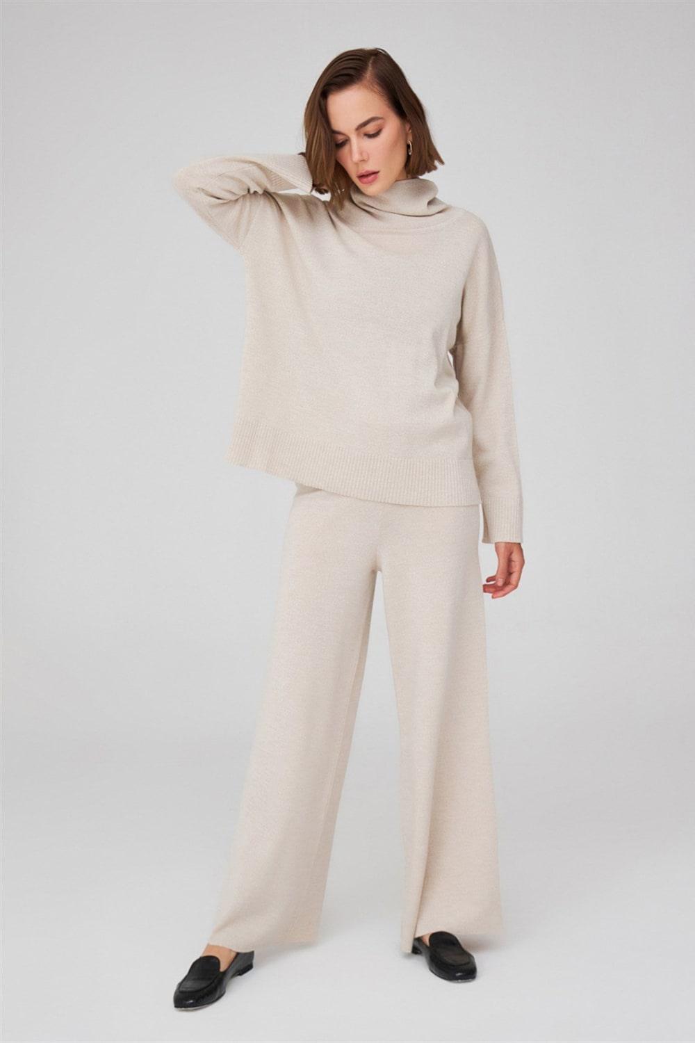 Peraluna-Balıkçı Yaka Boğazlı Bol Kesim Kadın Triko Kazak-Kazak & Triko-38-Milagron.com