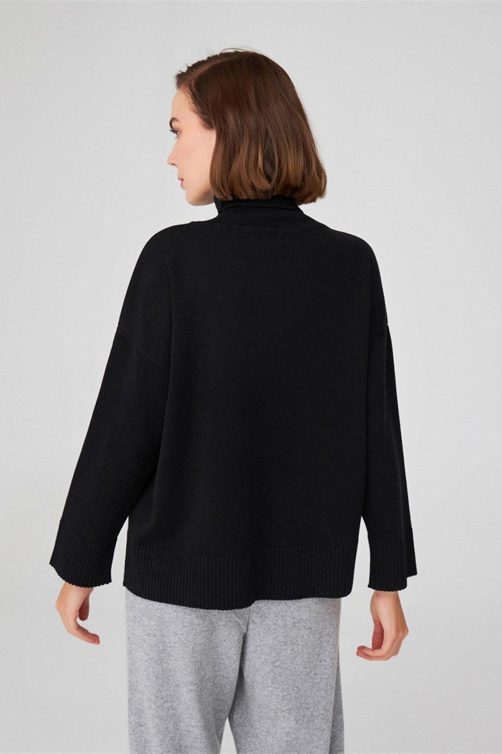 Peraluna-Balıkçı Yaka Boğazlı Bol Kesim Kadın Triko Kazak-Kazak & Triko-43-Milagron.com