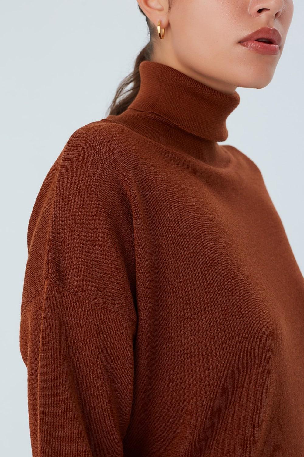 Peraluna-Balıkçı Yaka Boğazlı Bol Kesim Kadın Triko Kazak-Kazak & Triko-46-Milagron.com