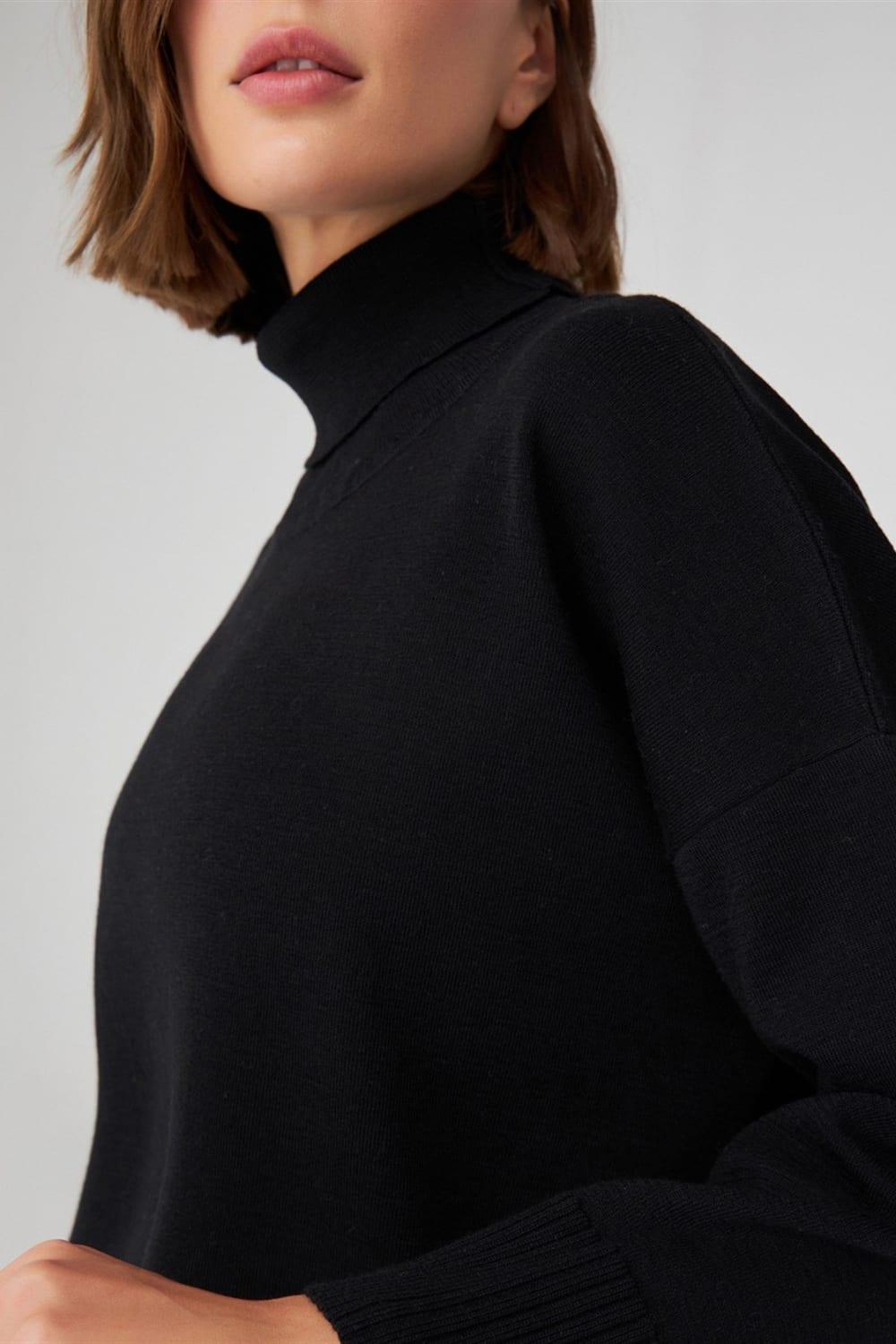 Peraluna-Balıkçı Yaka Boğazlı Bol Kesim Kadın Triko Kazak-Kazak & Triko-47-Milagron.com