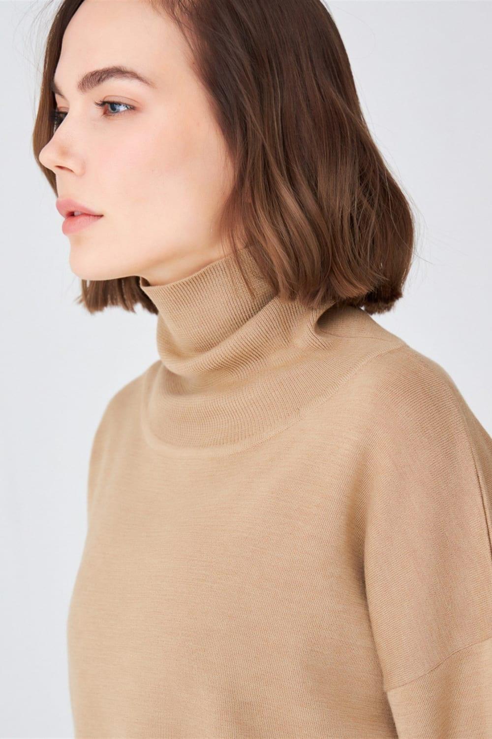 Peraluna-Balıkçı Yaka Boğazlı Bol Kesim Kadın Triko Kazak-Kazak & Triko-6-Milagron.com