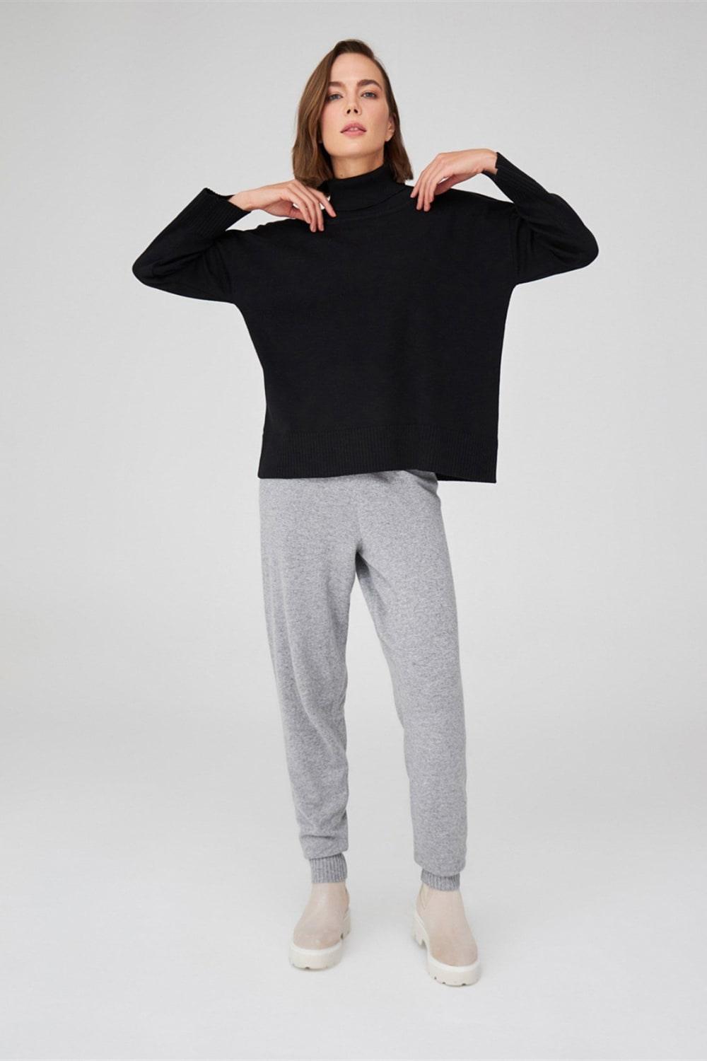 Peraluna-Balıkçı Yaka Boğazlı Bol Kesim Kadın Triko Kazak-Kazak & Triko-8-Milagron.com