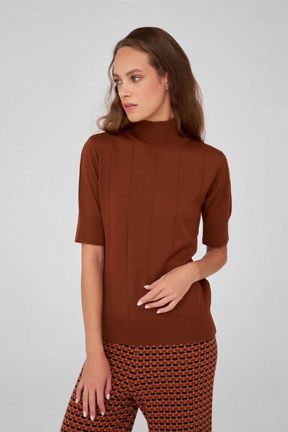 Peraluna-Balıkçı Yaka Kısa Kollu İnce Basic Kadın Triko Bluz-Top-12-Milagron.com