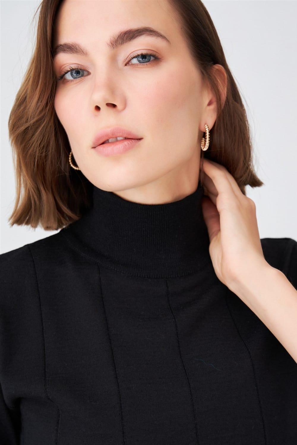 Peraluna-Balıkçı Yaka Kısa Kollu İnce Basic Kadın Triko Bluz-Top-18-Milagron.com