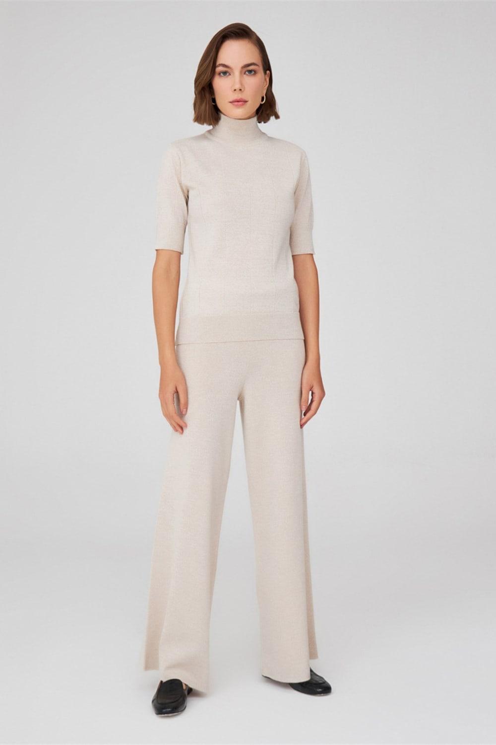 Peraluna-Balıkçı Yaka Kısa Kollu İnce Basic Kadın Triko Bluz-Top-23-Milagron.com