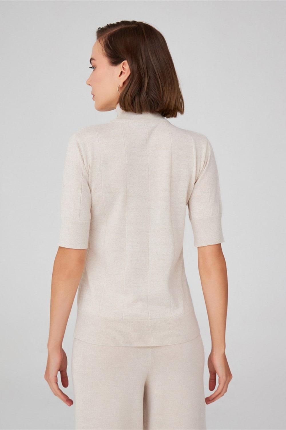 Peraluna-Balıkçı Yaka Kısa Kollu İnce Basic Kadın Triko Bluz-Top-25-Milagron.com