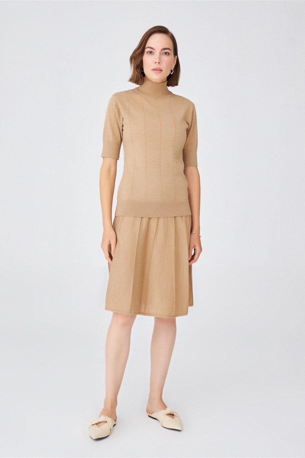 Peraluna-Balıkçı Yaka Kısa Kollu İnce Basic Kadın Triko Bluz-Top-3-Milagron.com