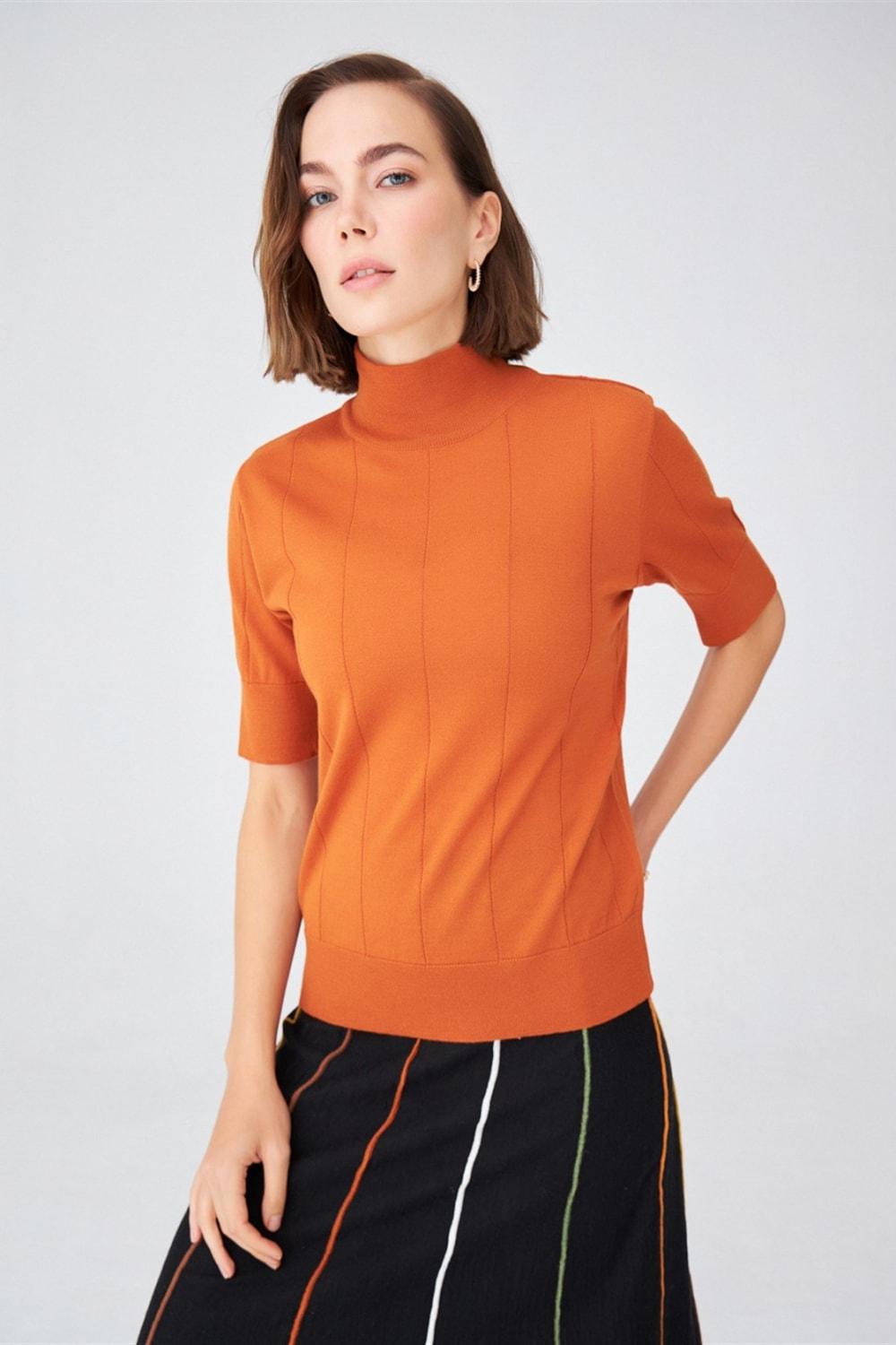 Peraluna-Balıkçı Yaka Kısa Kollu İnce Basic Kadın Triko Bluz-Top-38-Milagron.com