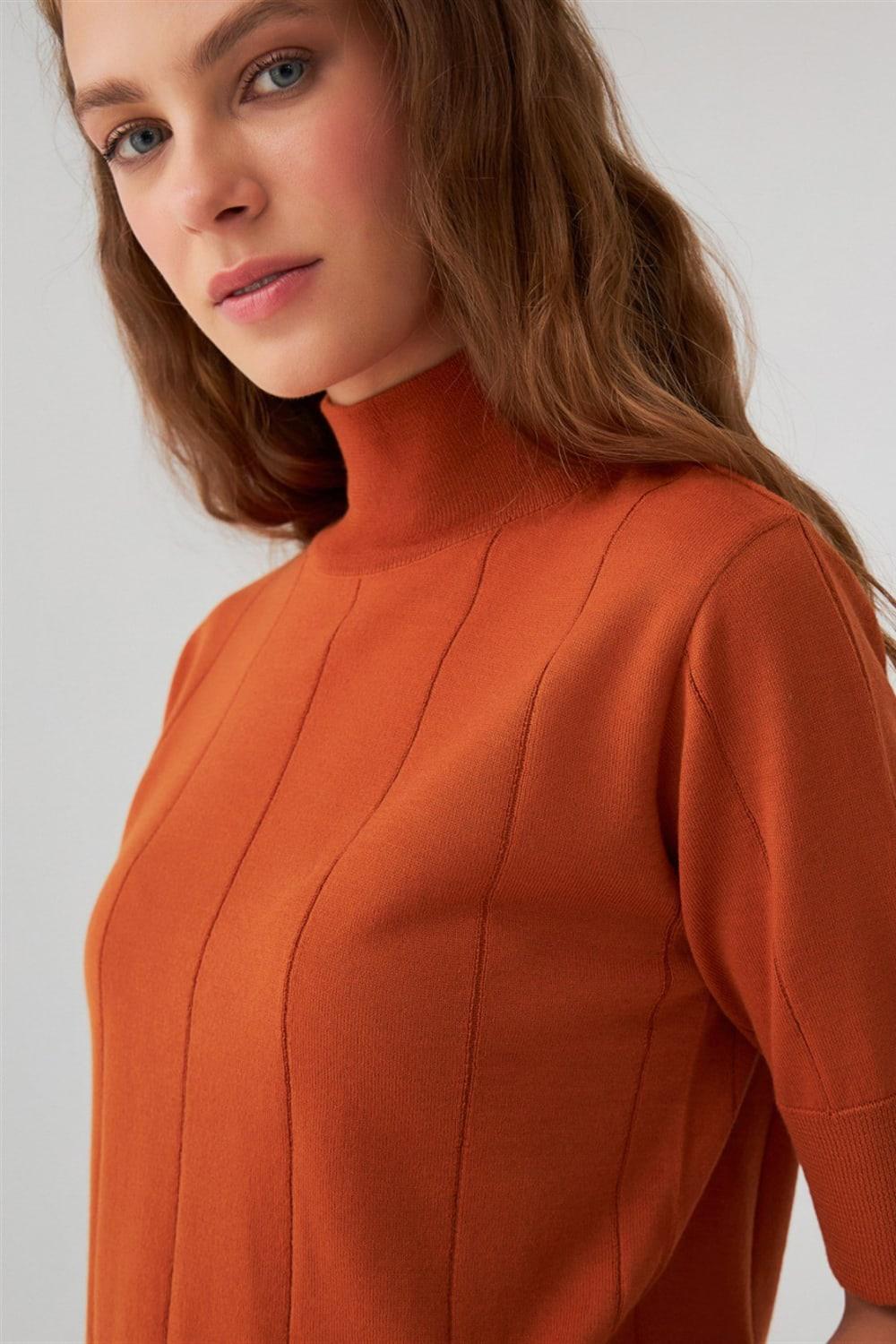 Peraluna-Balıkçı Yaka Kısa Kollu İnce Basic Kadın Triko Bluz-Top-39-Milagron.com