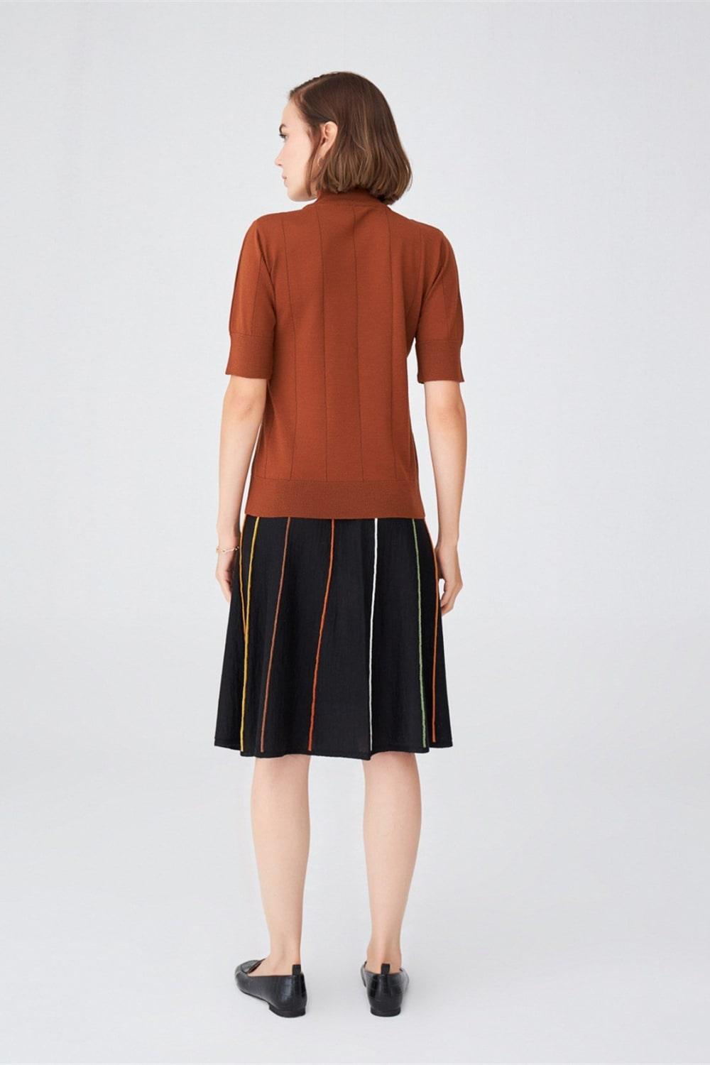 Peraluna-Balıkçı Yaka Kısa Kollu İnce Basic Kadın Triko Bluz-Top-40-Milagron.com