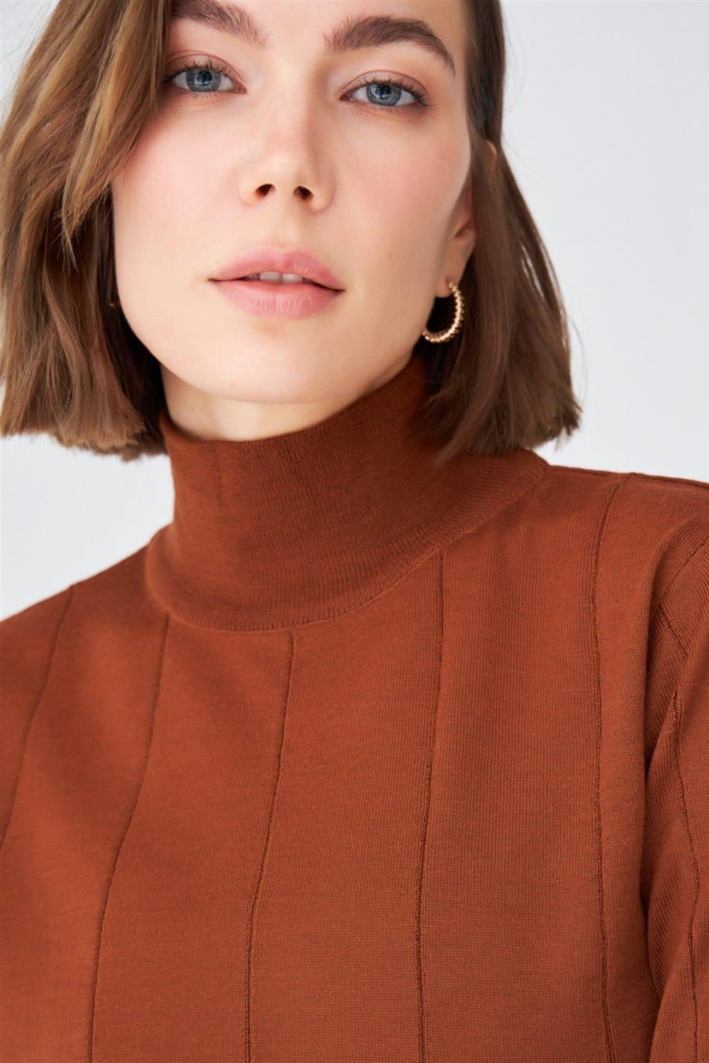 Peraluna-Balıkçı Yaka Kısa Kollu İnce Basic Kadın Triko Bluz-Top-42-Milagron.com