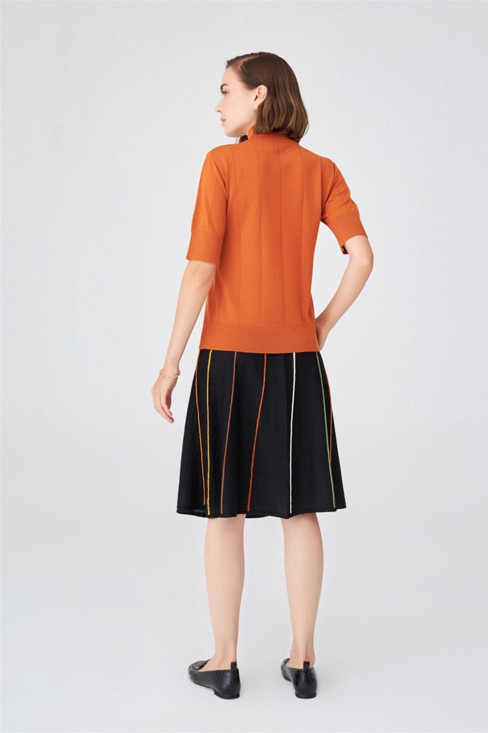 Peraluna-Balıkçı Yaka Kısa Kollu İnce Basic Kadın Triko Bluz-Top-43-Milagron.com