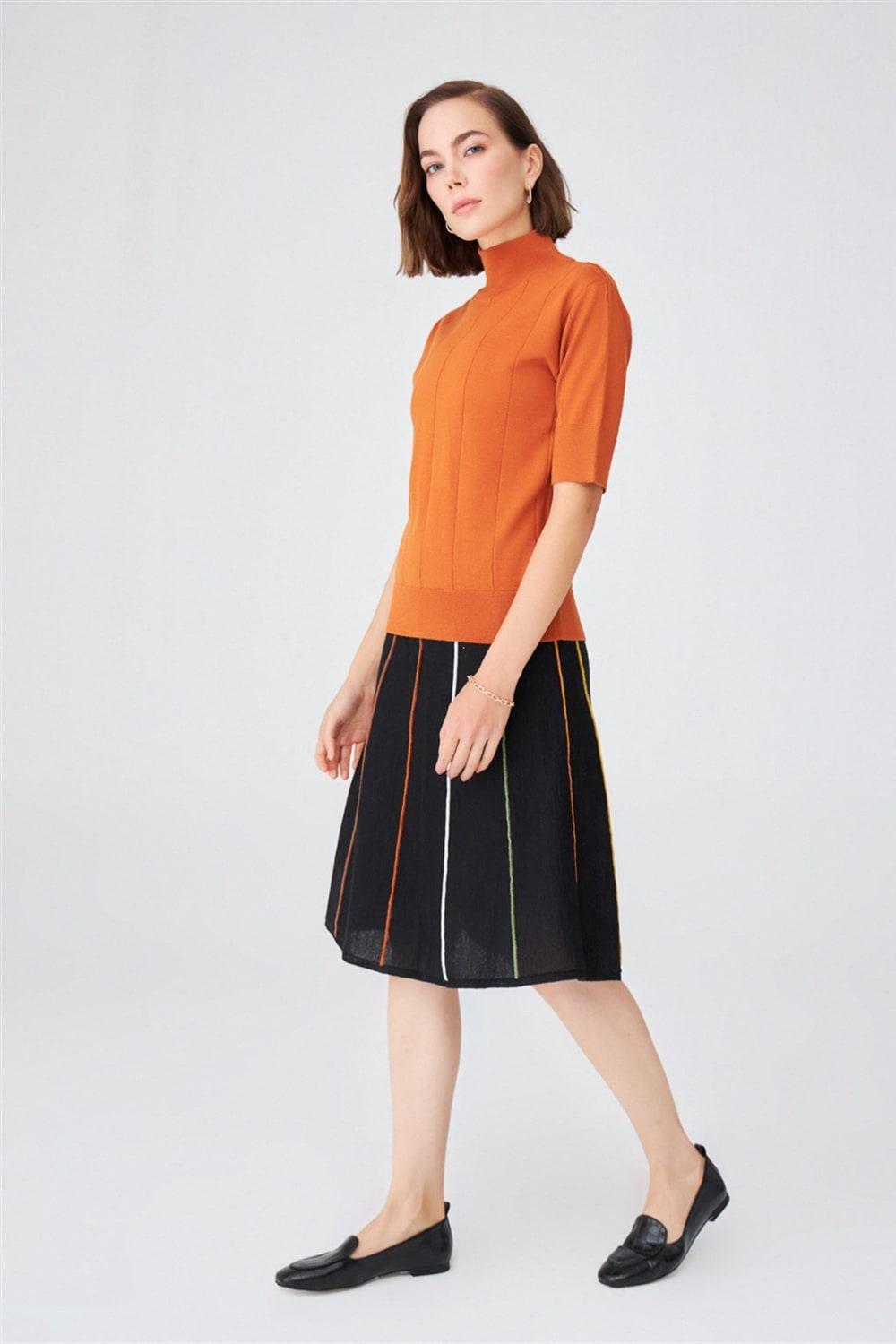 Peraluna-Balıkçı Yaka Kısa Kollu İnce Basic Kadın Triko Bluz-Top-47-Milagron.com