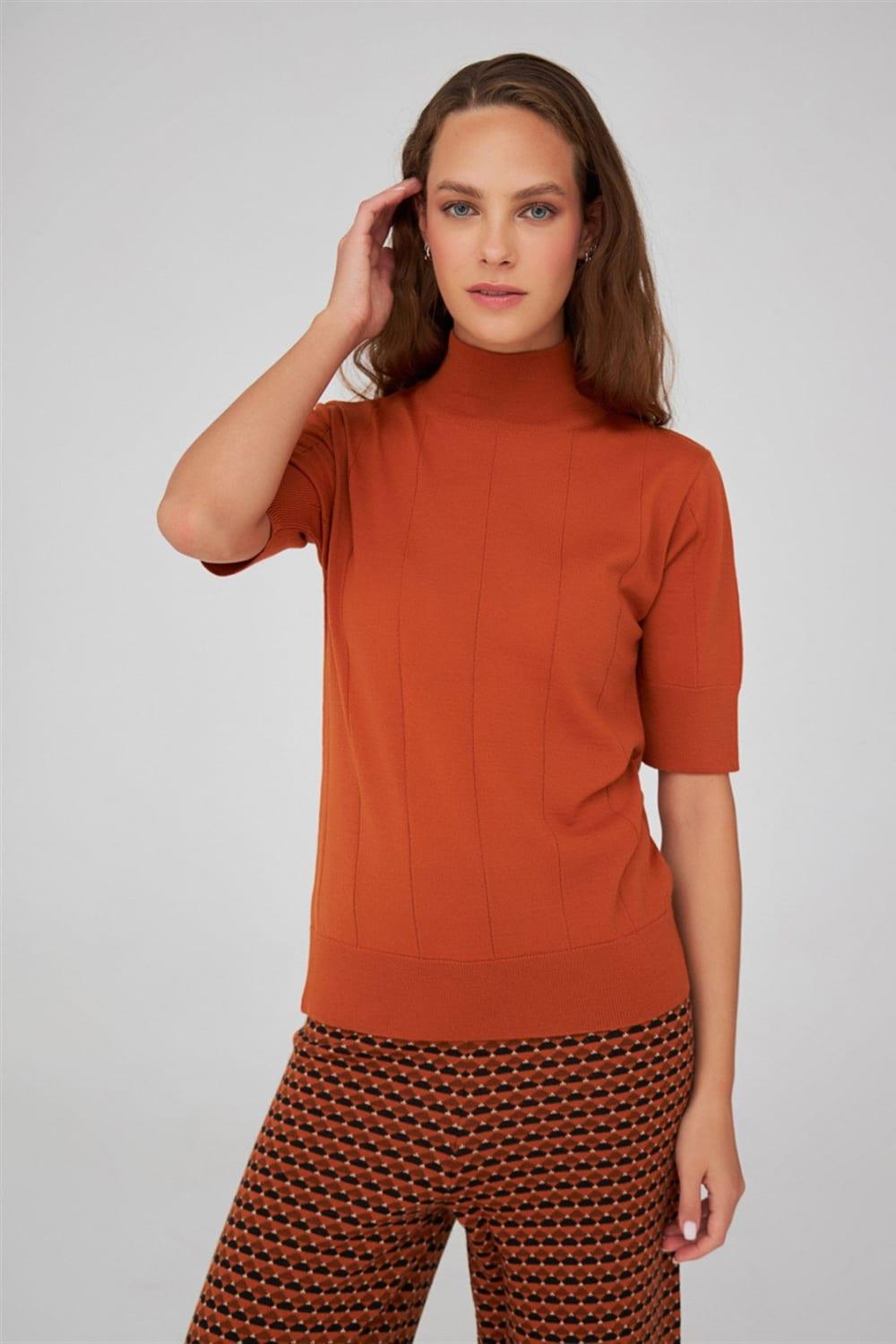 Peraluna-Balıkçı Yaka Kısa Kollu İnce Basic Kadın Triko Bluz-Top-51-Milagron.com