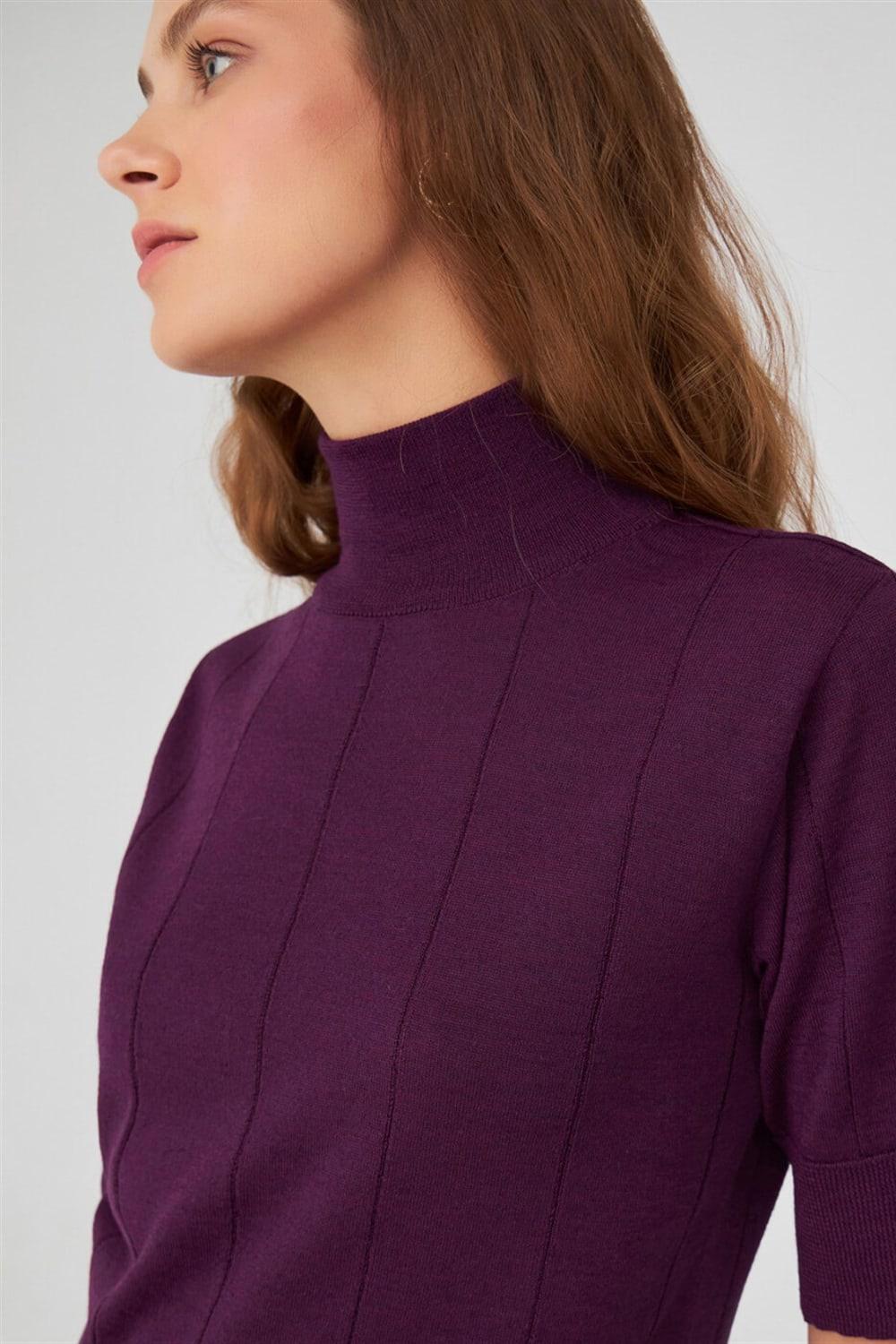 Peraluna-Balıkçı Yaka Kısa Kollu İnce Basic Kadın Triko Bluz-Top-55-Milagron.com