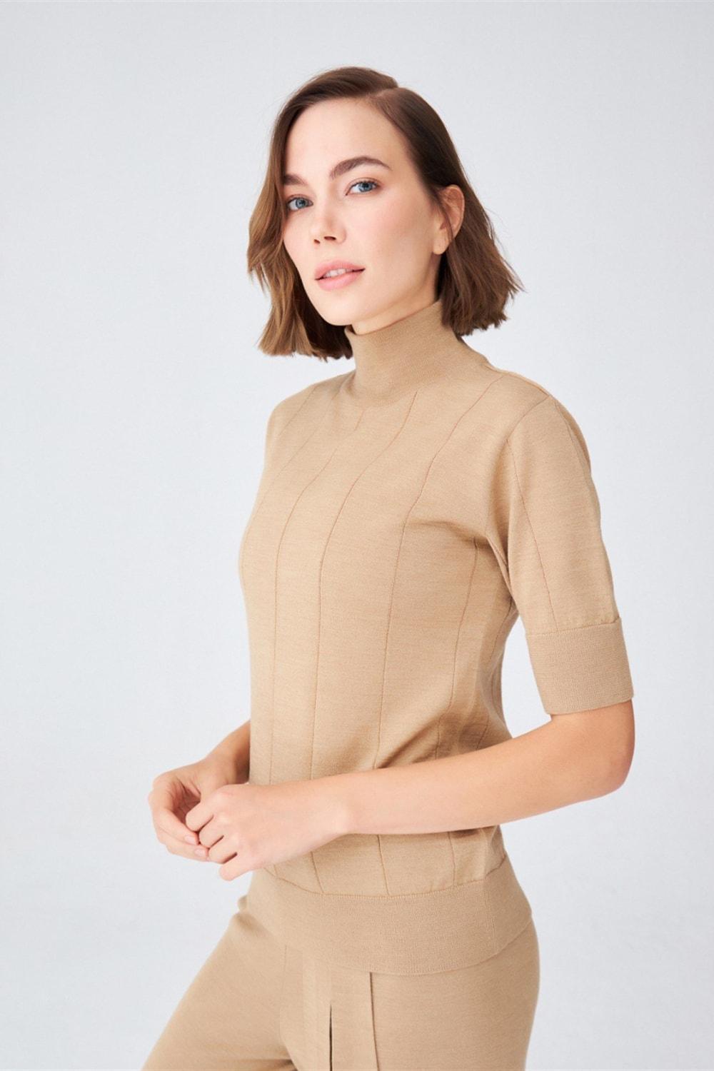 Peraluna-Balıkçı Yaka Kısa Kollu İnce Basic Kadın Triko Bluz-Top-6-Milagron.com