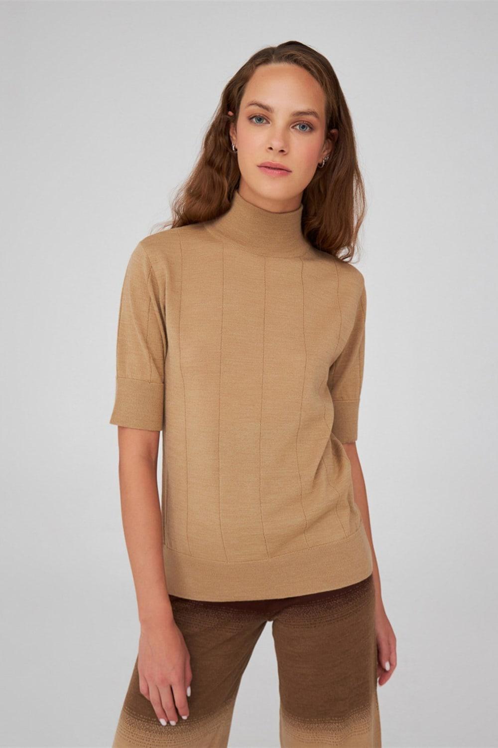 Peraluna-Balıkçı Yaka Kısa Kollu İnce Basic Kadın Triko Bluz-Top-8-Milagron.com