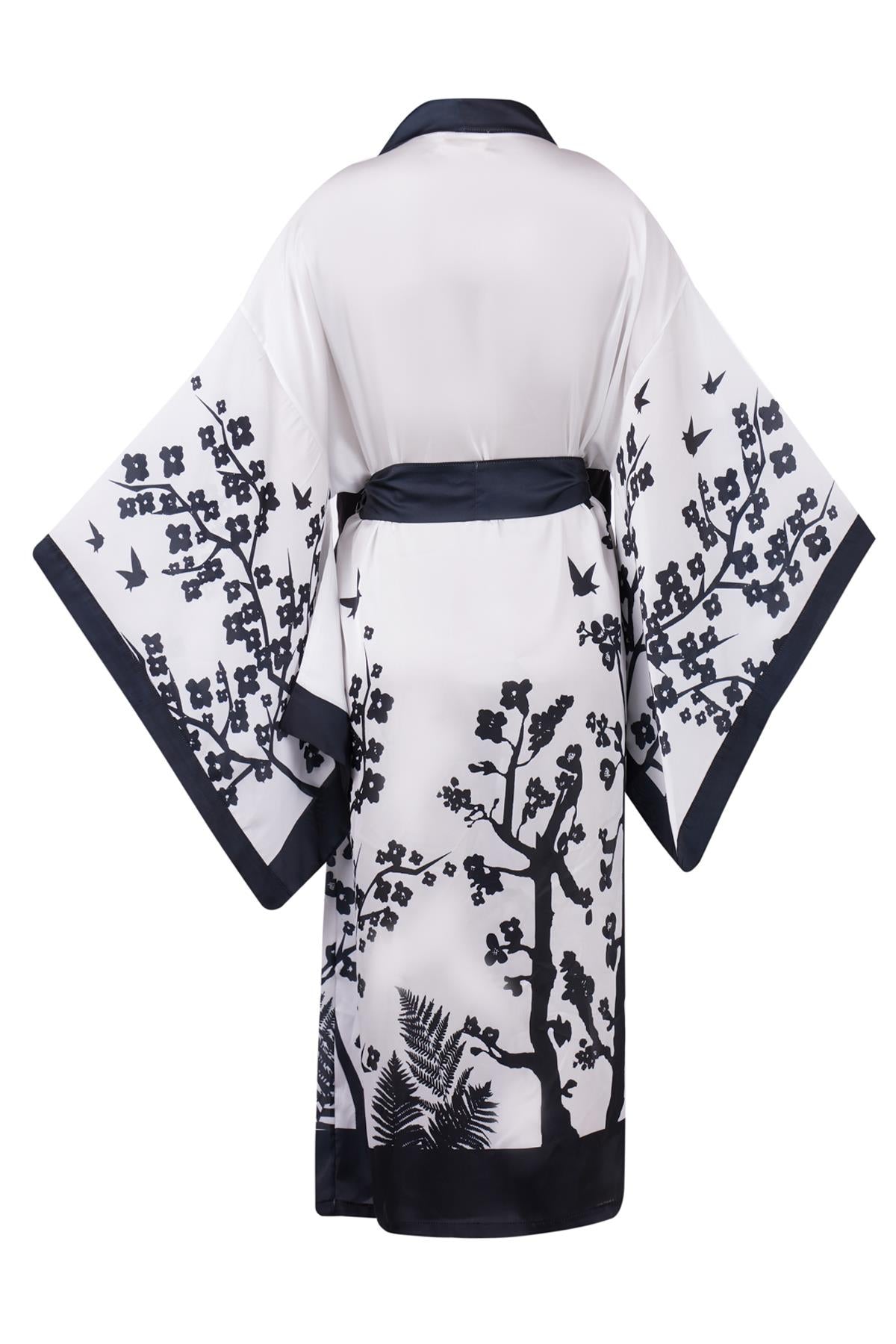 Peraluna-Beach Girls Long Kimono Kadınlar Ve Sakura Baskılı Uzun Saten Kadın Kimono Siyah Beyaz-Kimono-9-Milagron.com