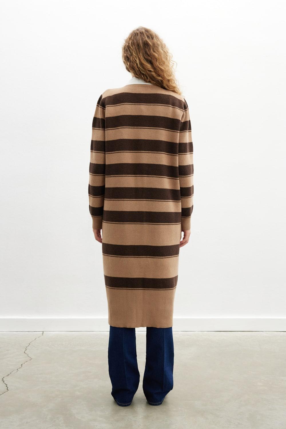 Peraluna-Beatrice Long Cardigan çizgili V Yaka Uzun Kadın Triko Hırka-Kazak & Triko-2-Milagron.com