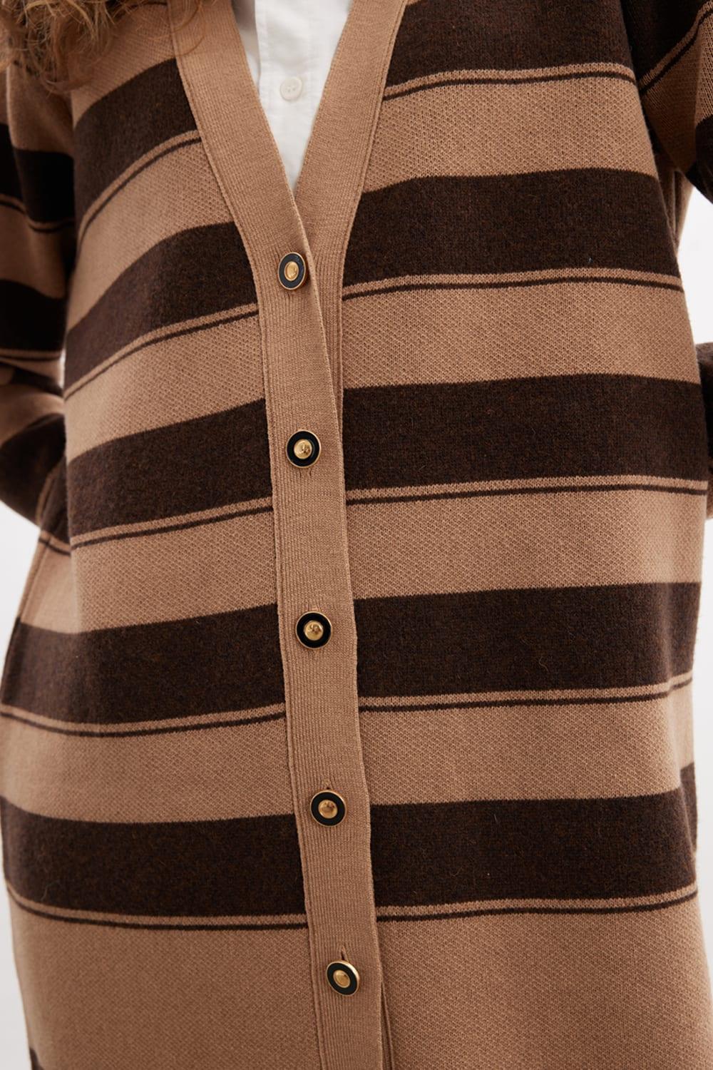 Peraluna-Beatrice Long Cardigan çizgili V Yaka Uzun Kadın Triko Hırka-Kazak & Triko-5-Milagron.com